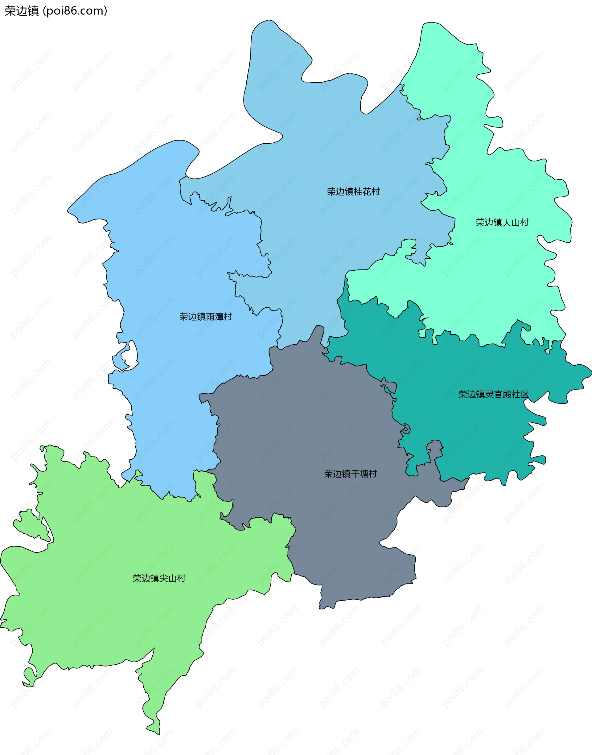 荣边镇边界地图(五级行政区划)