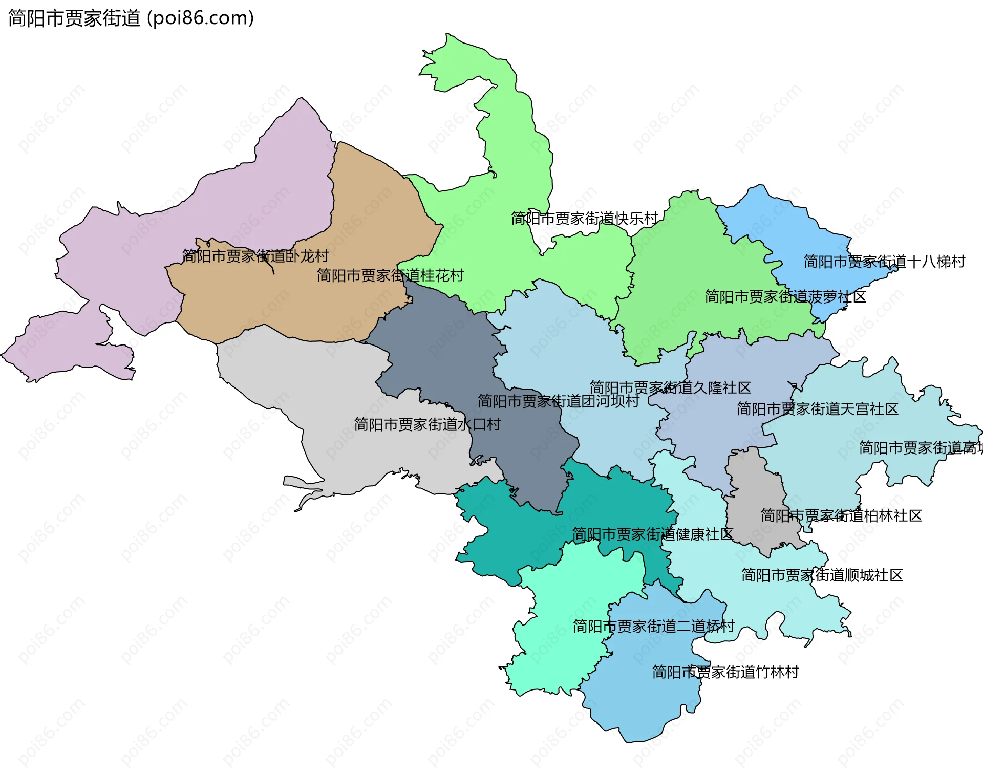简阳市贾家街道边界地图(五级行政区划)