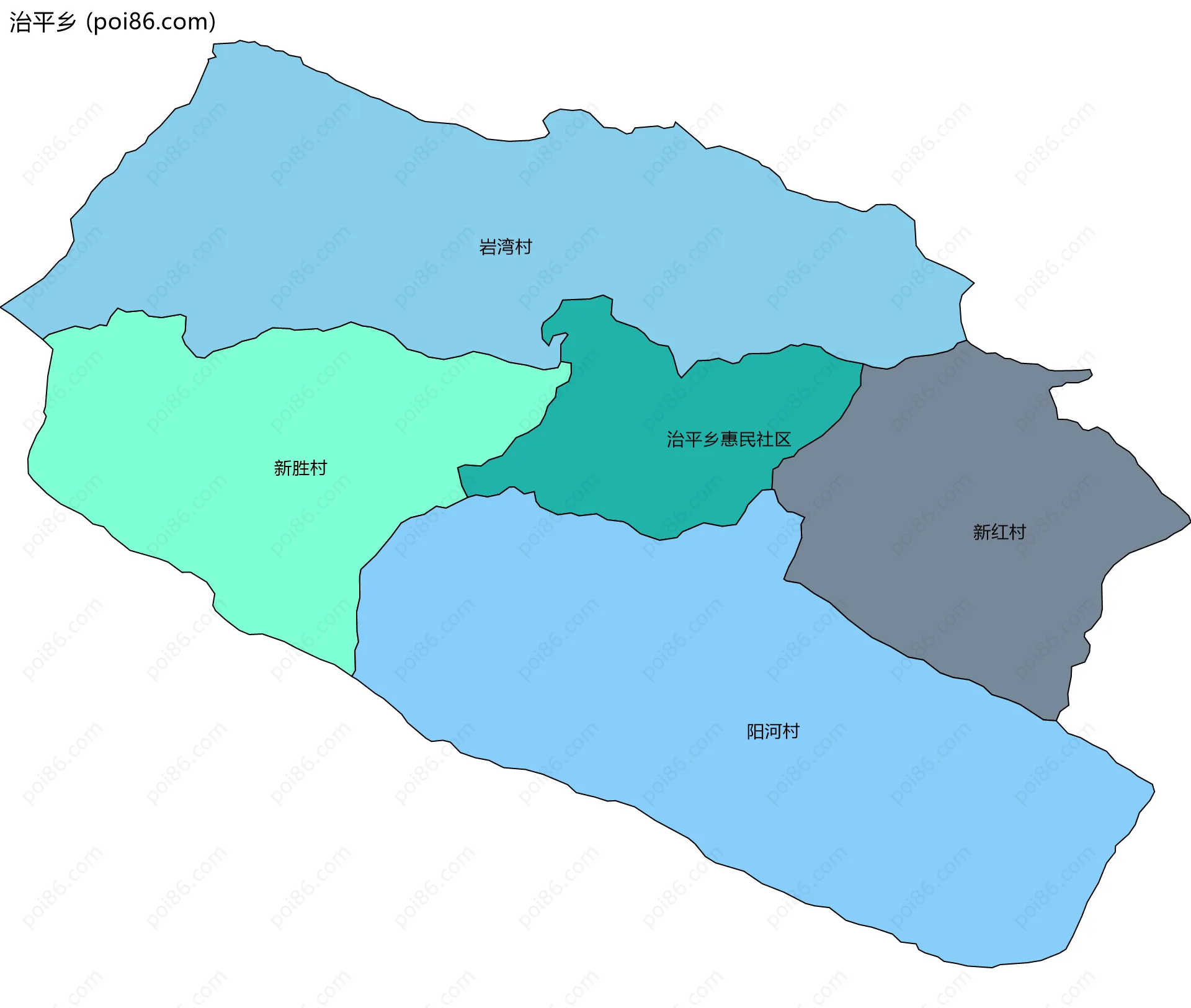 治平乡边界地图(五级行政区划)