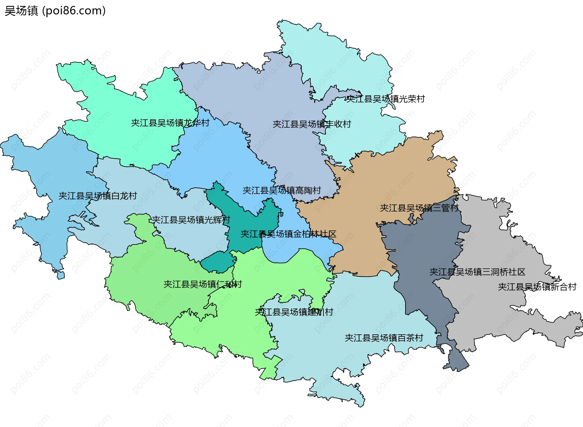 吴场镇边界地图(五级行政区划)