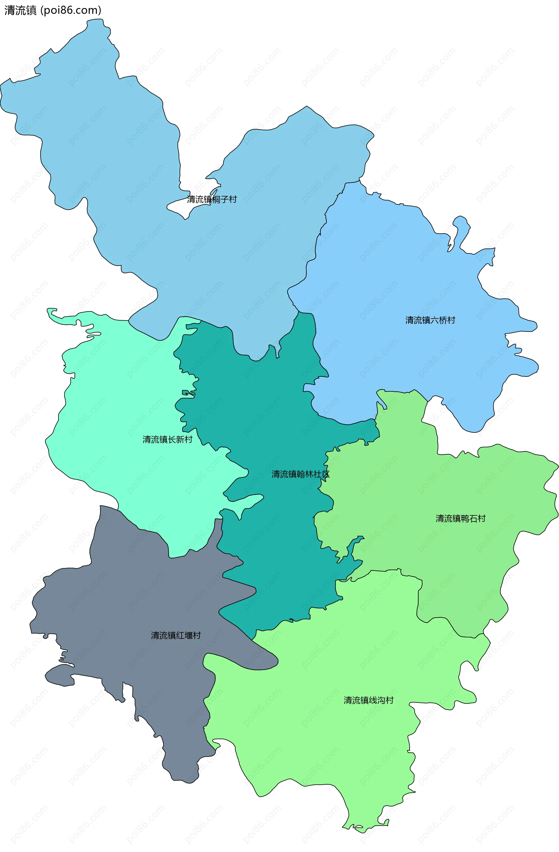 清流镇边界地图(五级行政区划)