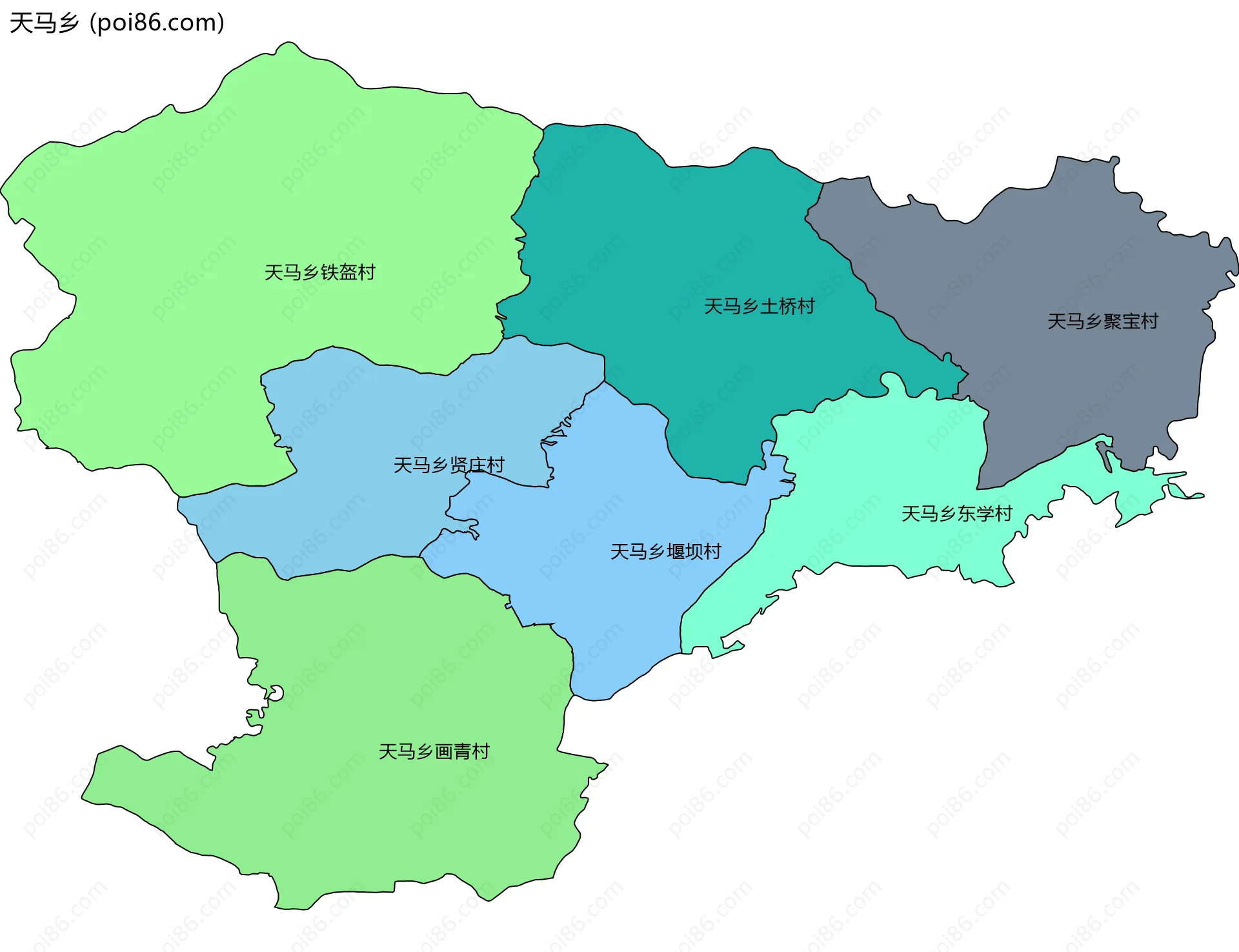 天马乡边界地图(五级行政区划)