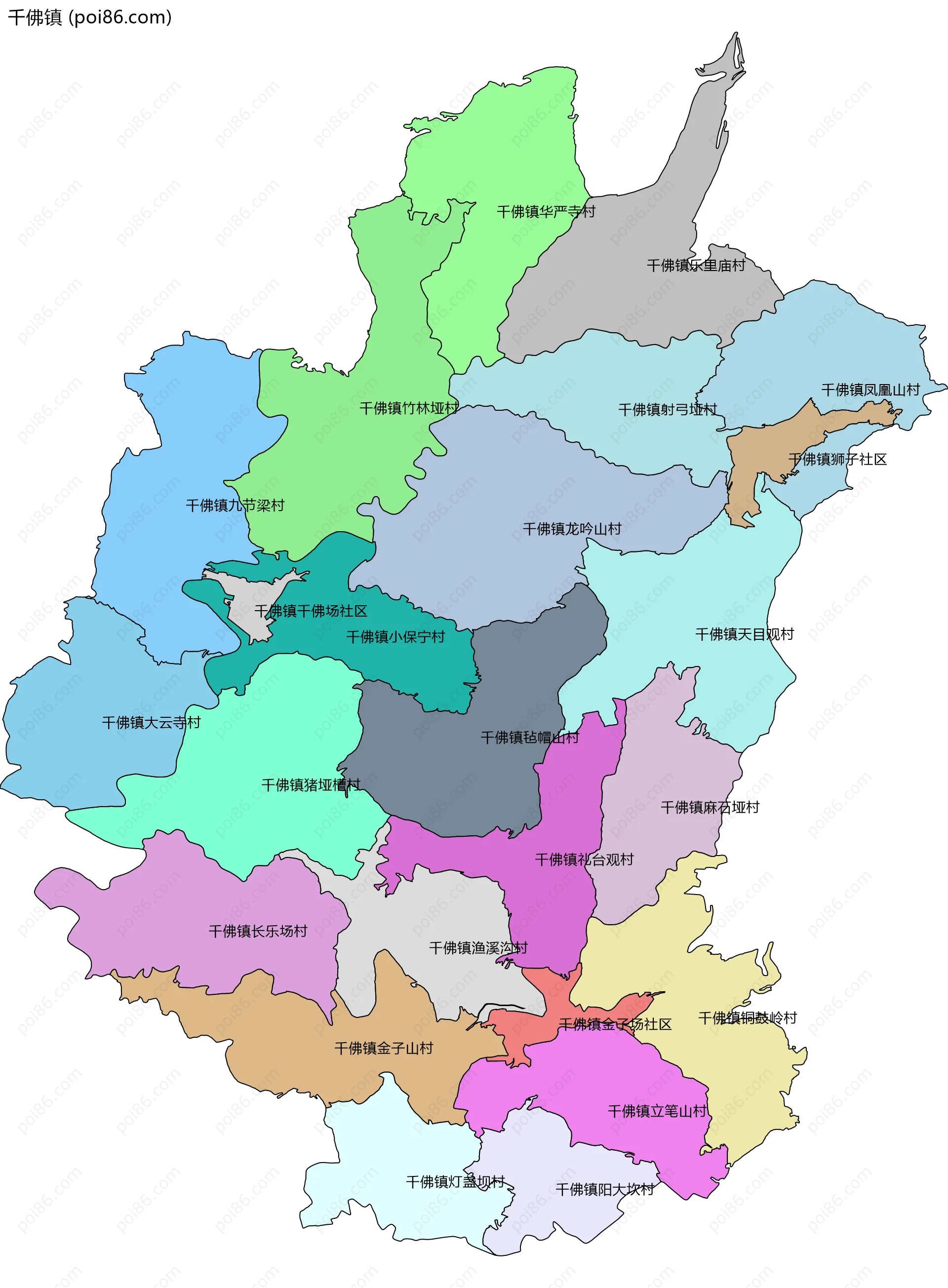 千佛镇边界地图(五级行政区划)