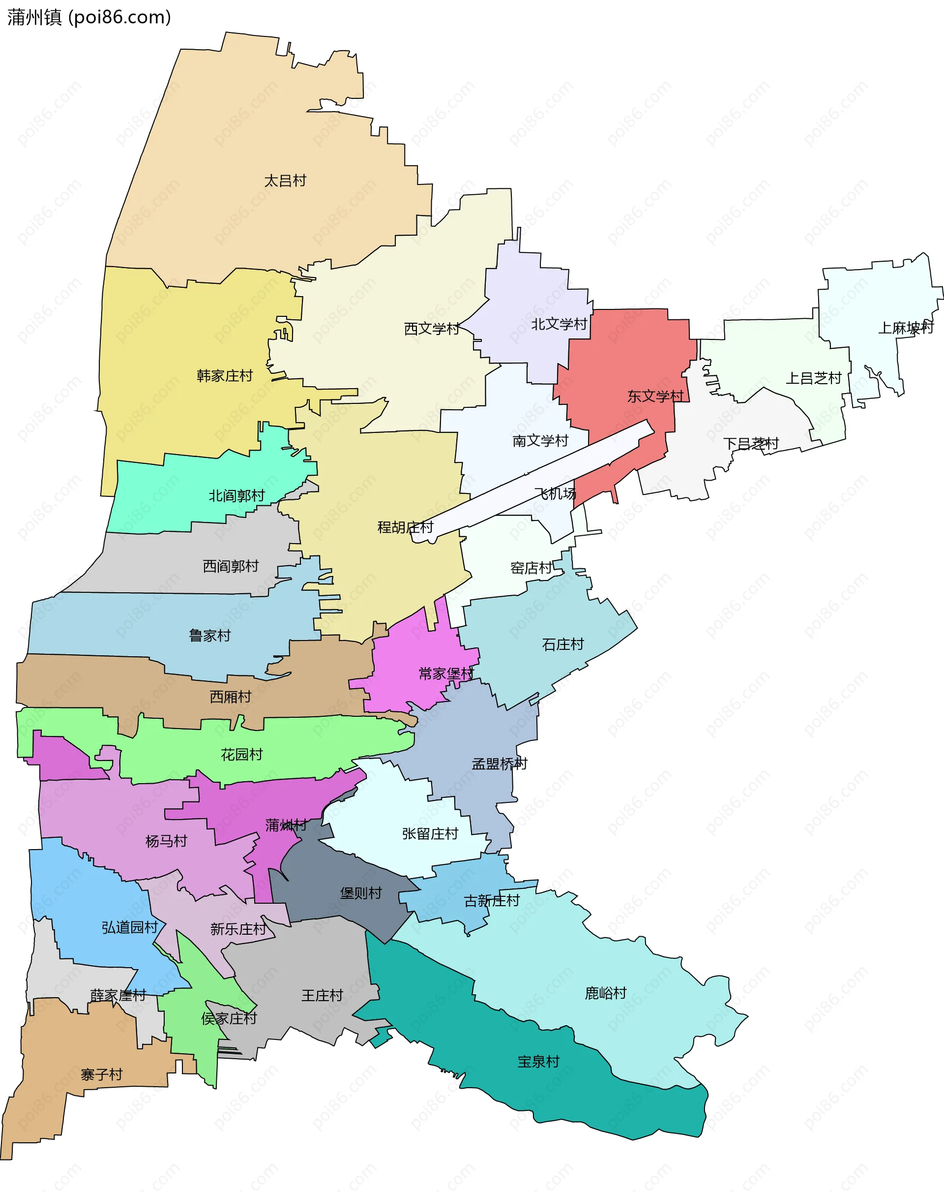 蒲州镇边界地图(五级行政区划)