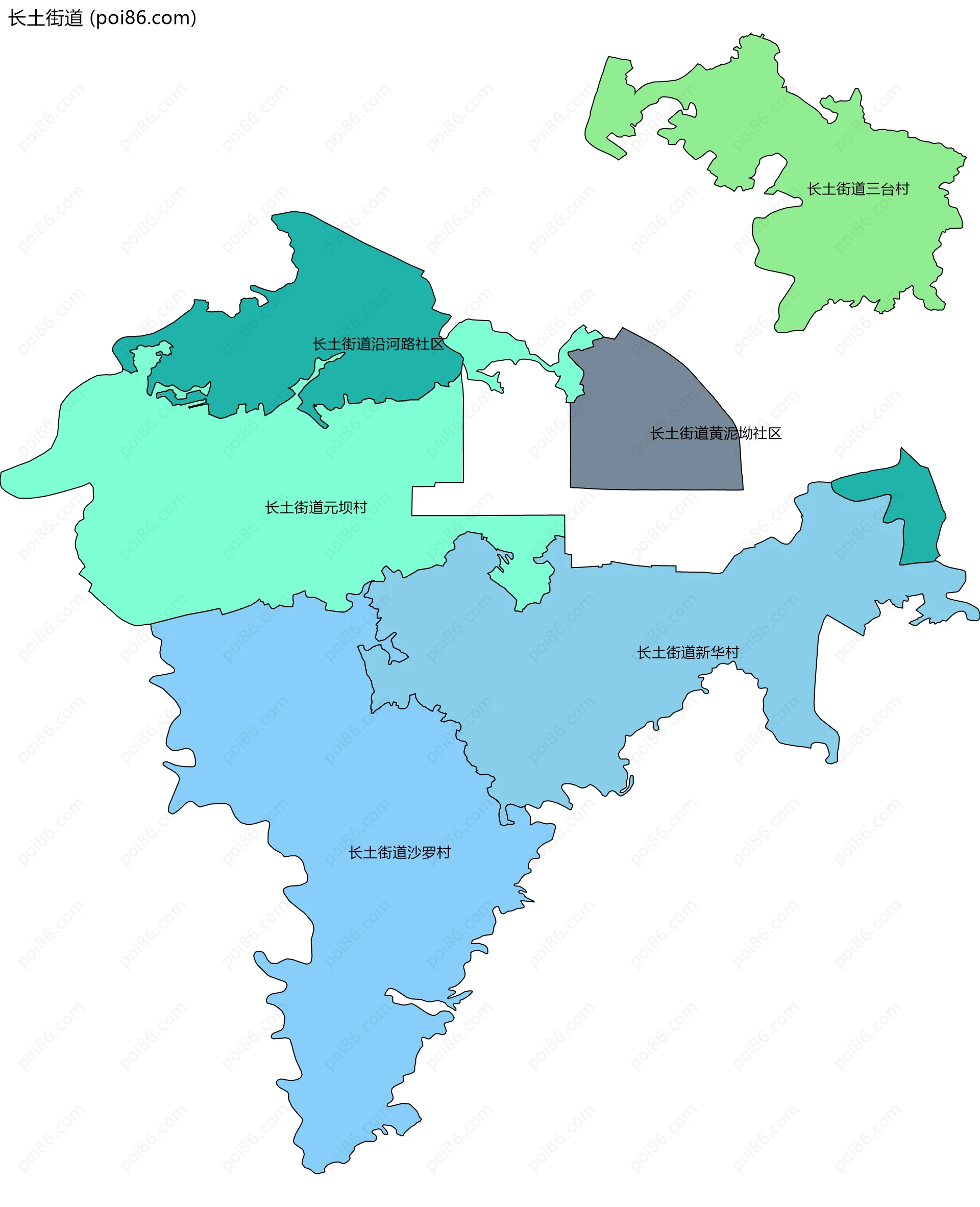 长土街道边界地图(五级行政区划)