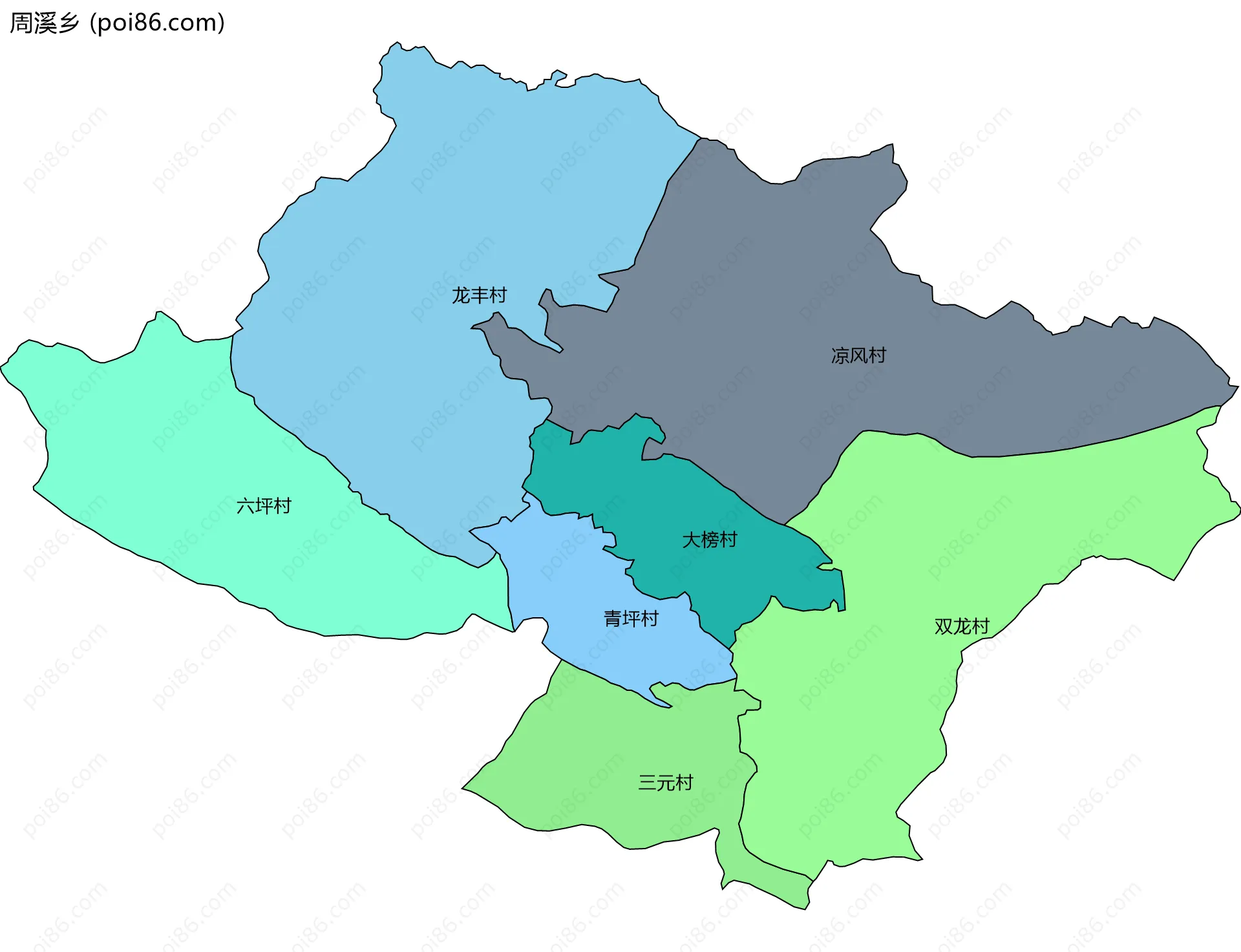 周溪乡边界地图(五级行政区划)