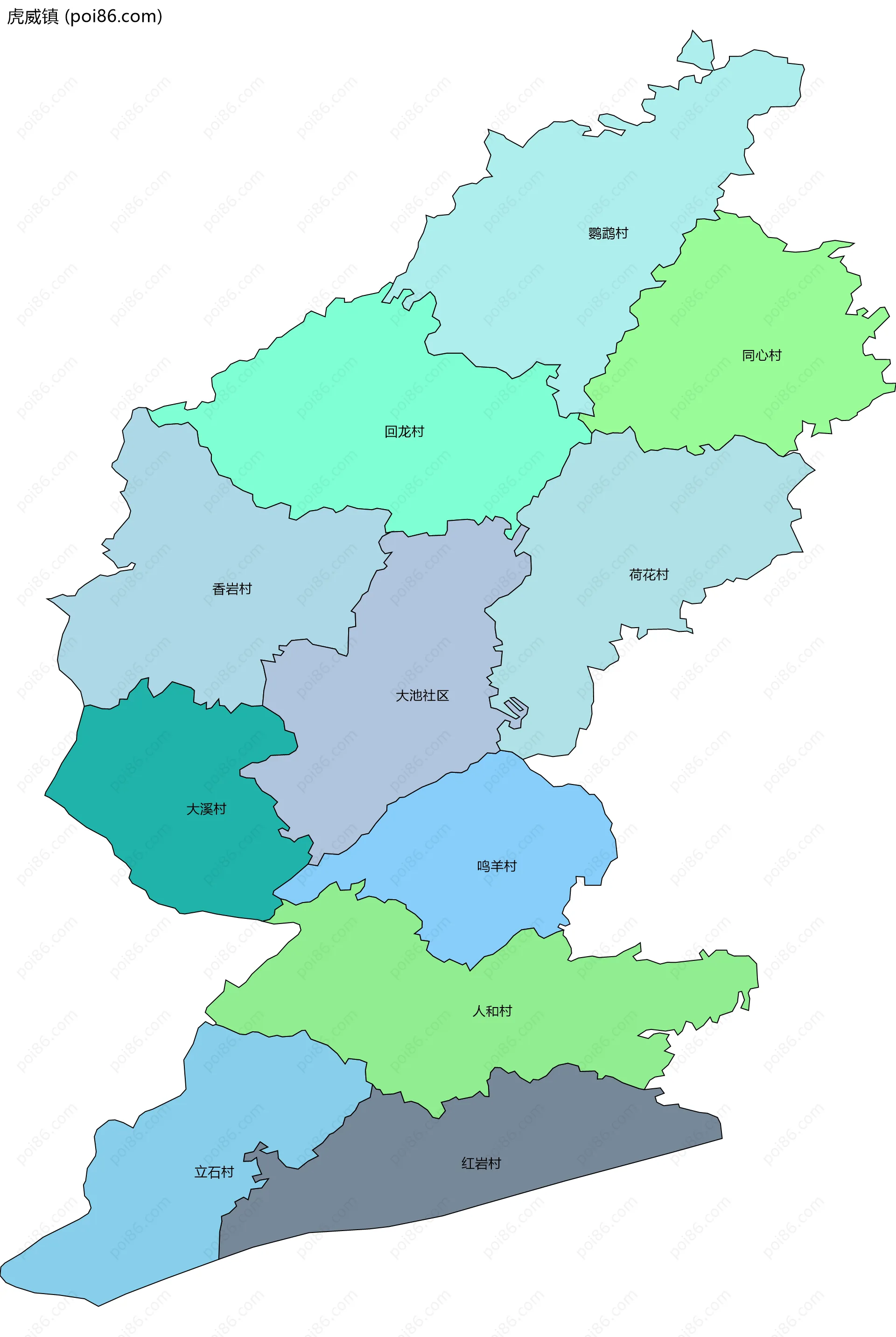 虎威镇边界地图(五级行政区划)