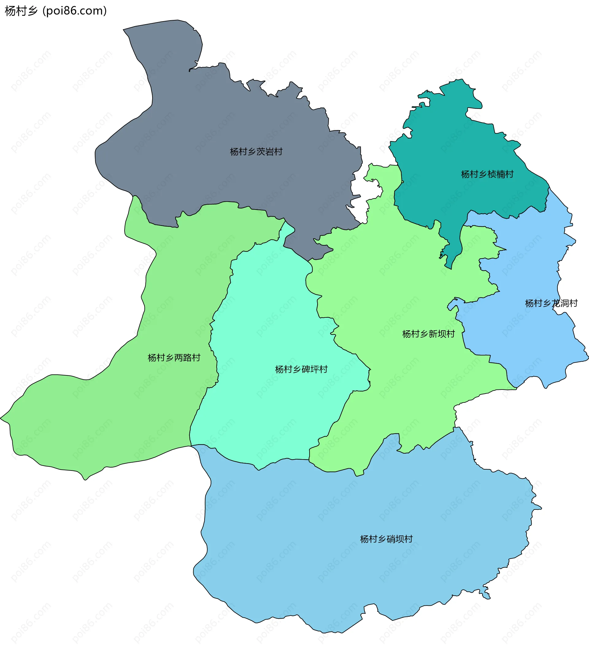 杨村乡边界地图(五级行政区划)