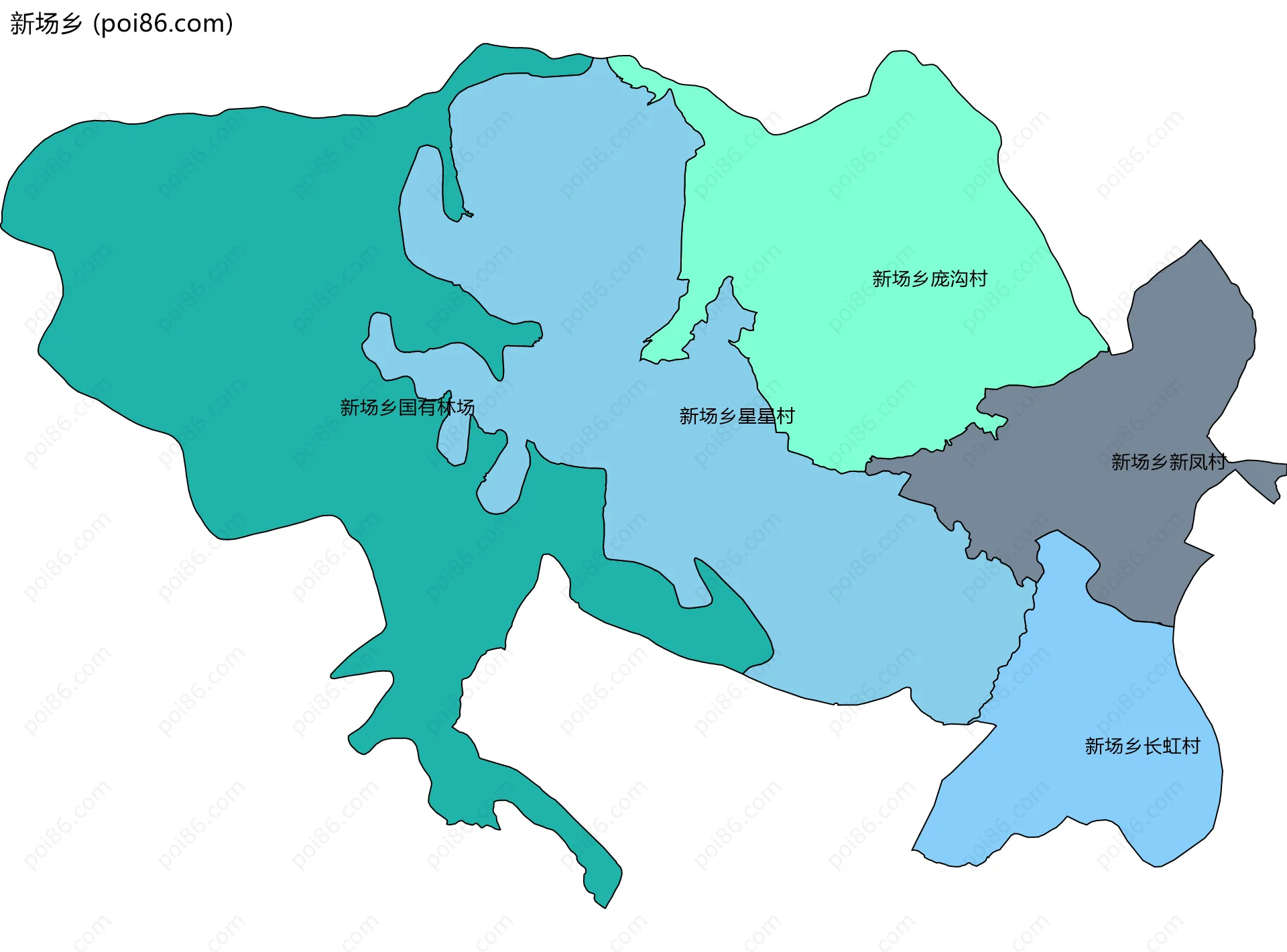 新场乡边界地图(五级行政区划)
