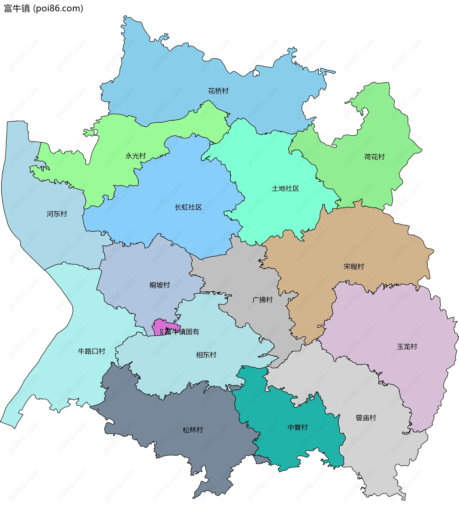 富牛镇边界地图(五级行政区划)