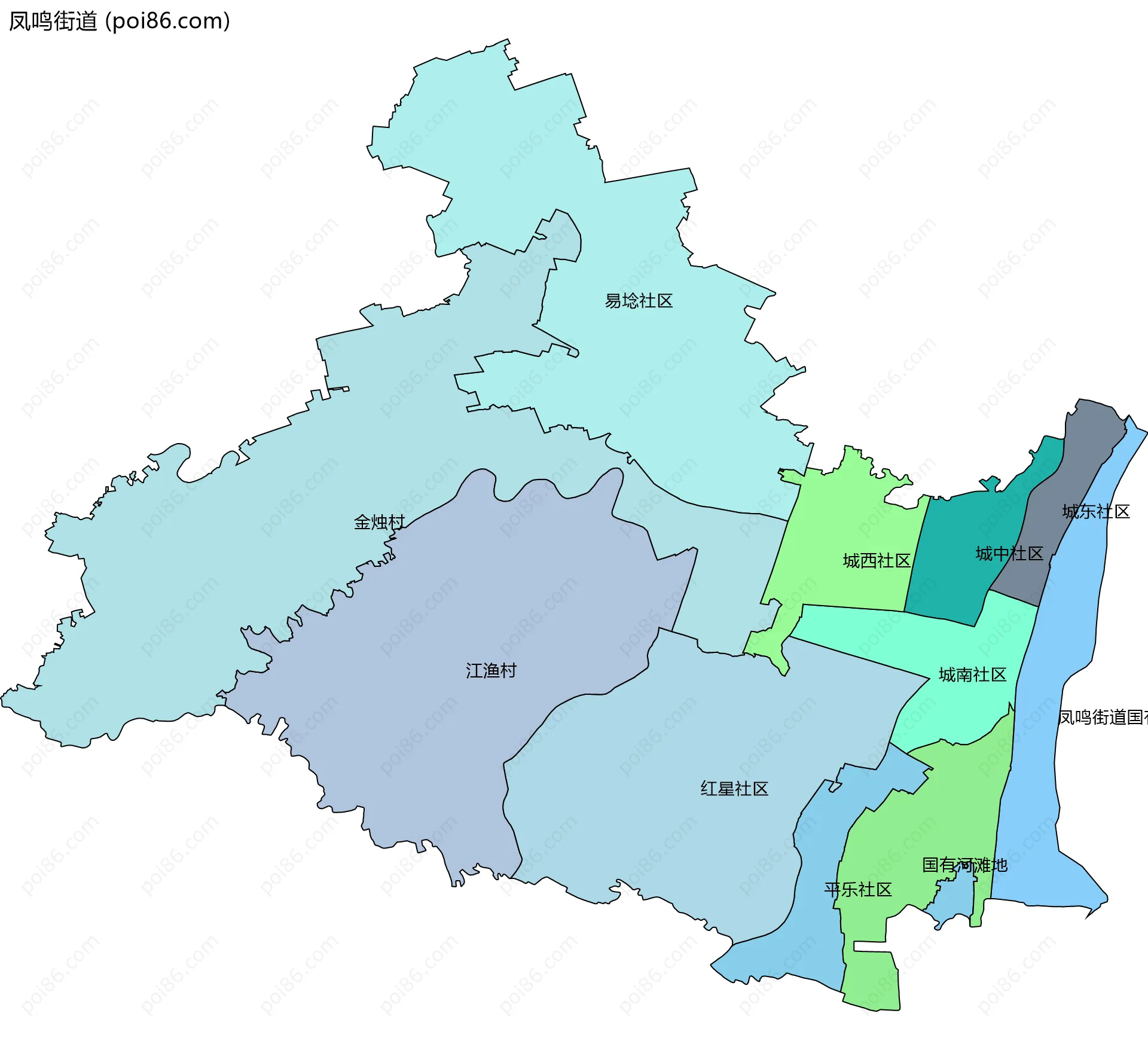 凤鸣街道边界地图(五级行政区划)