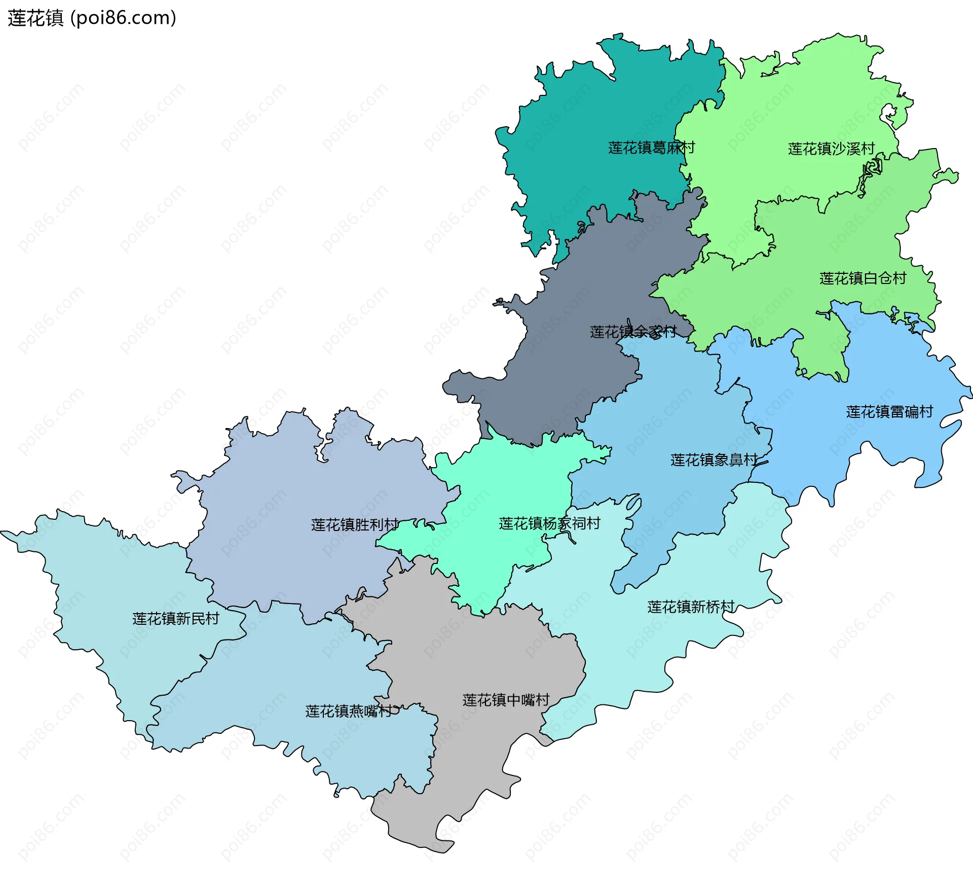 莲花镇边界地图(五级行政区划)