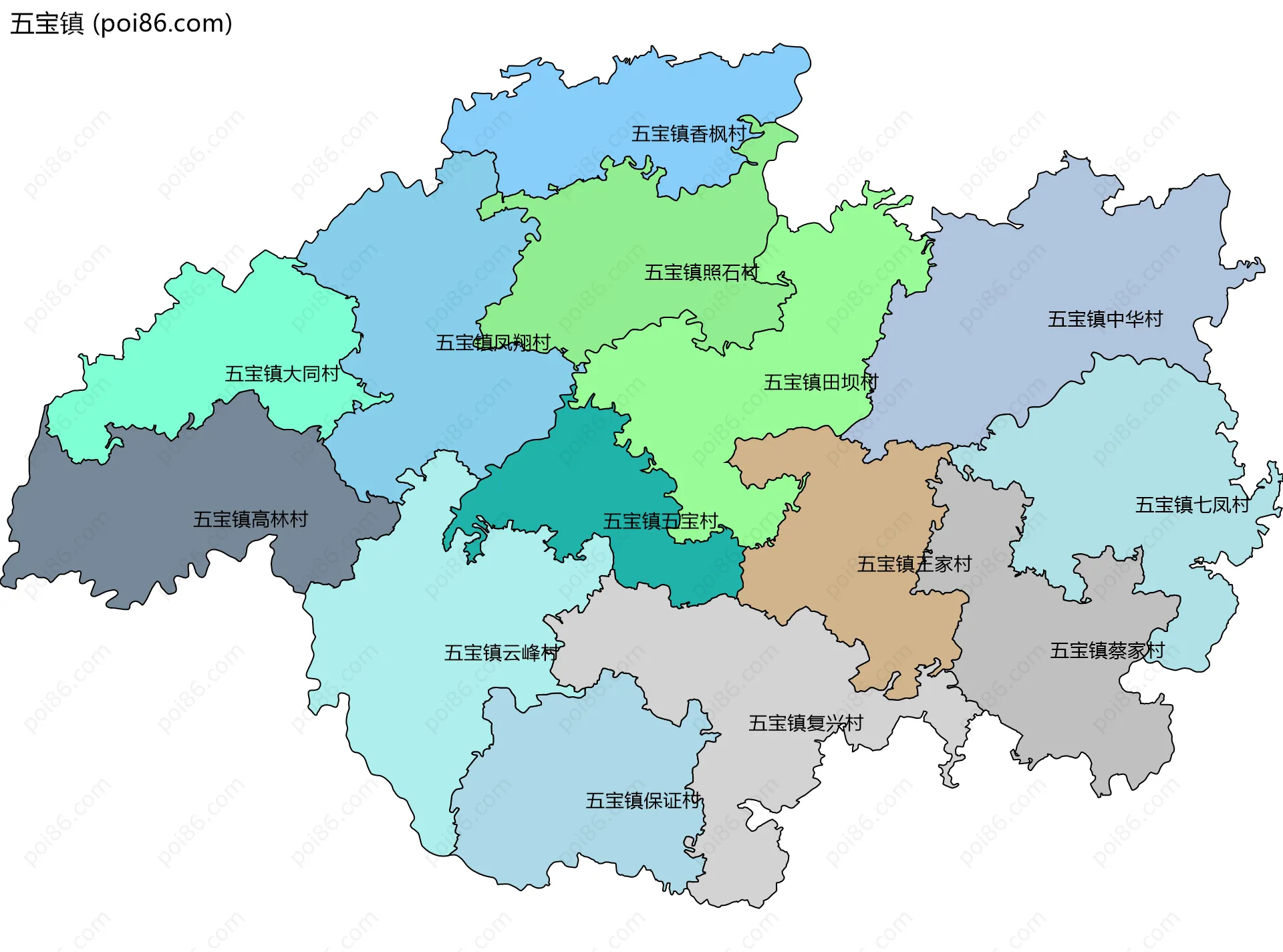 五宝镇边界地图(五级行政区划)
