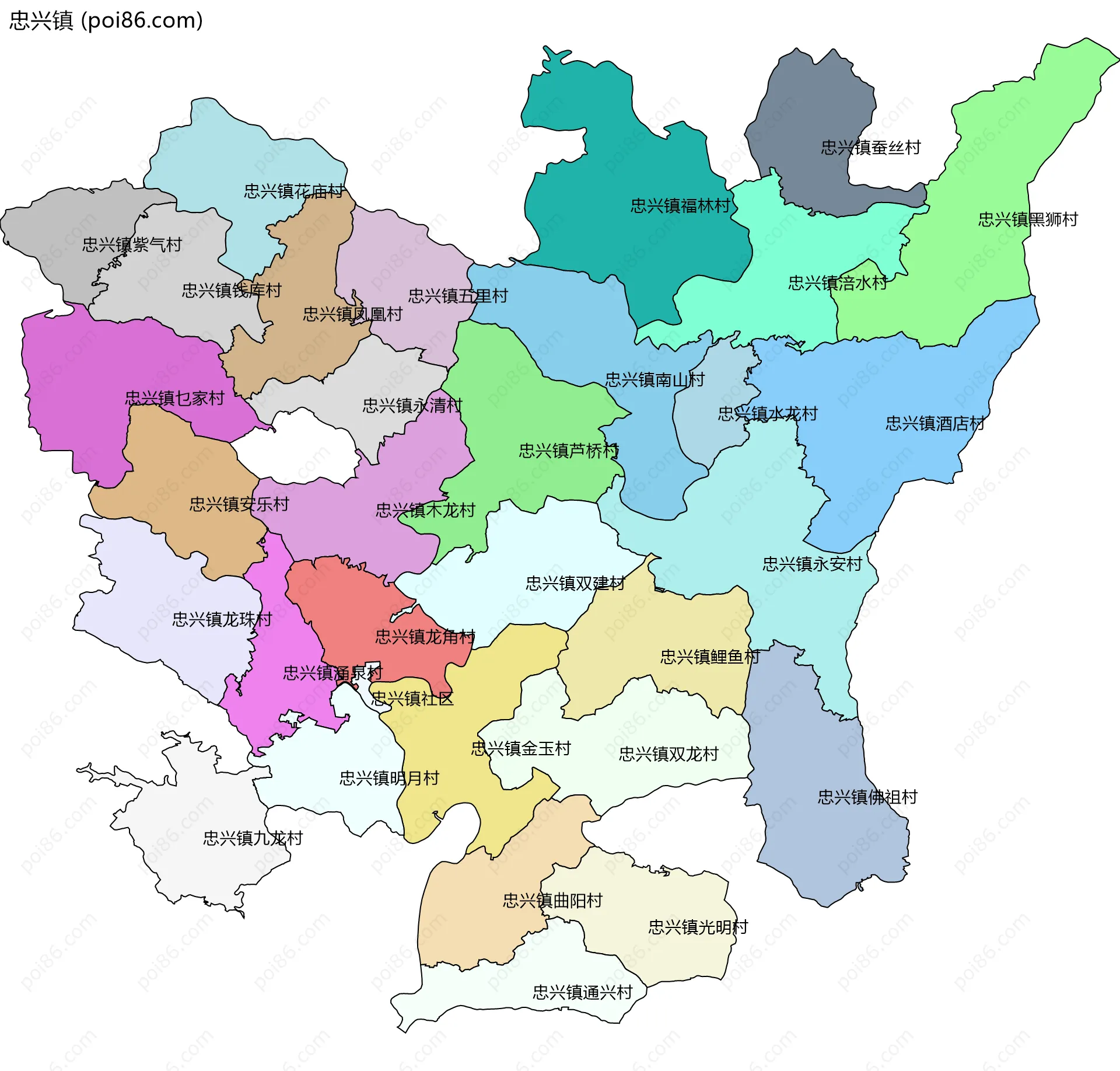 忠兴镇边界地图(五级行政区划)