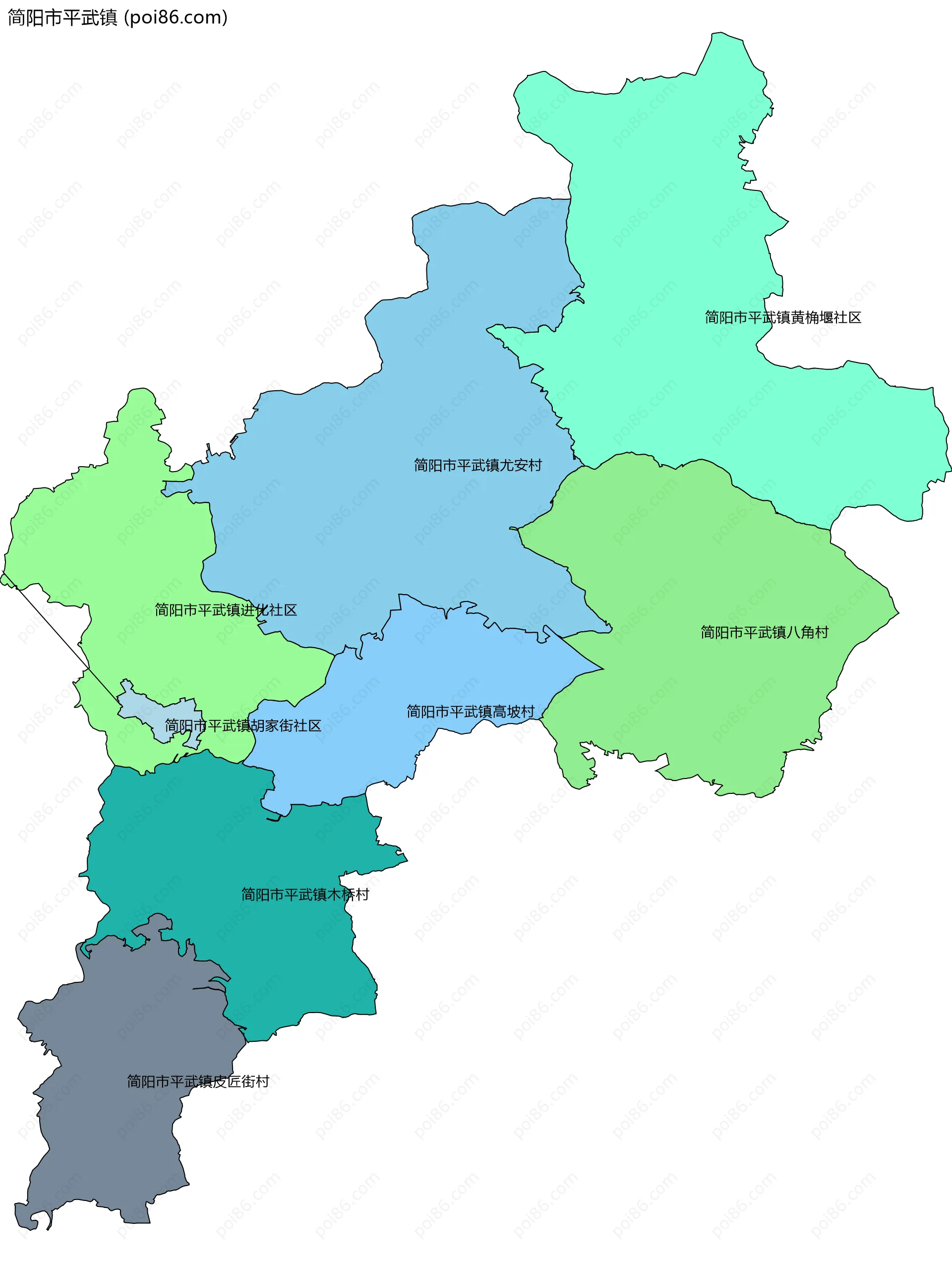 简阳市平武镇边界地图(五级行政区划)