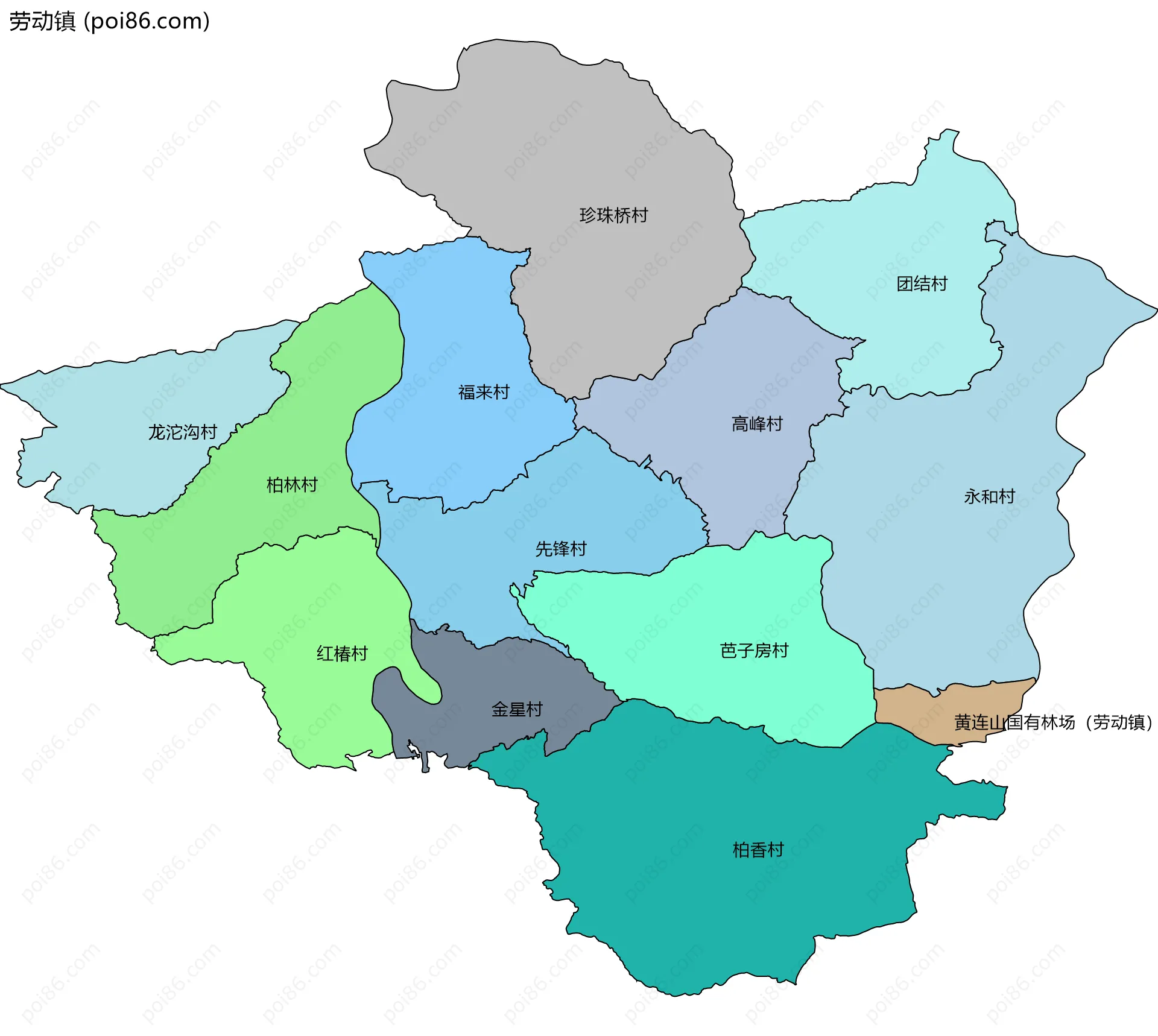 劳动镇边界地图(五级行政区划)
