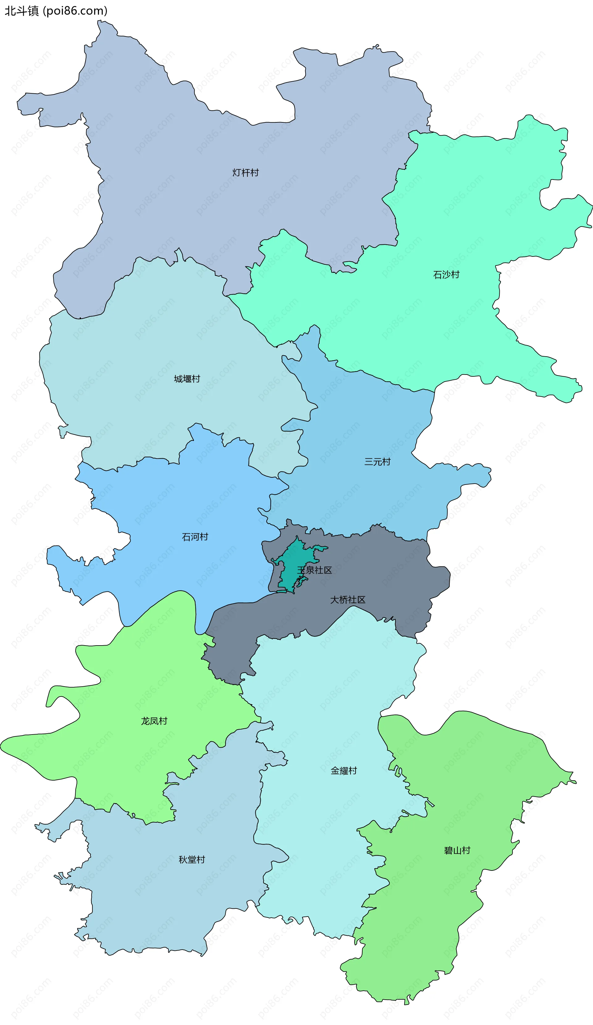 北斗镇边界地图(五级行政区划)