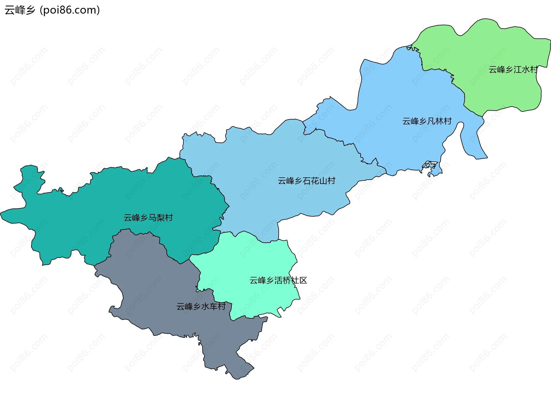云峰乡边界地图(五级行政区划)
