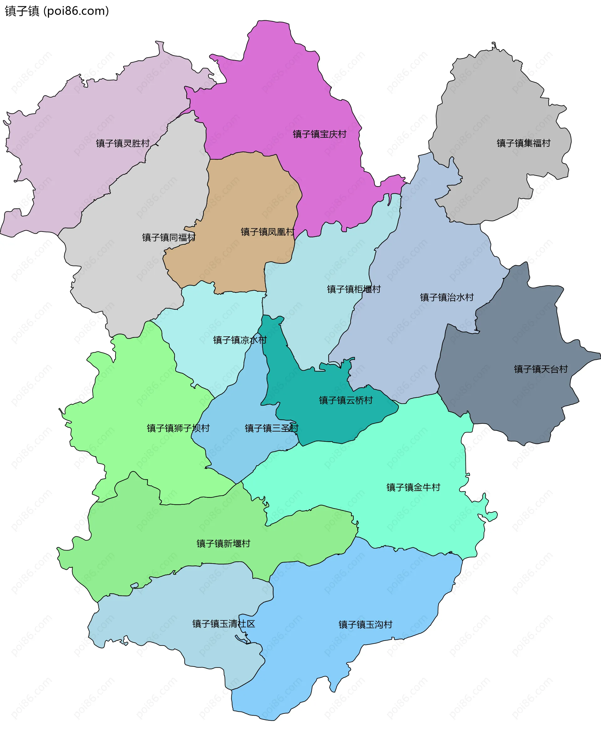 镇子镇边界地图(五级行政区划)