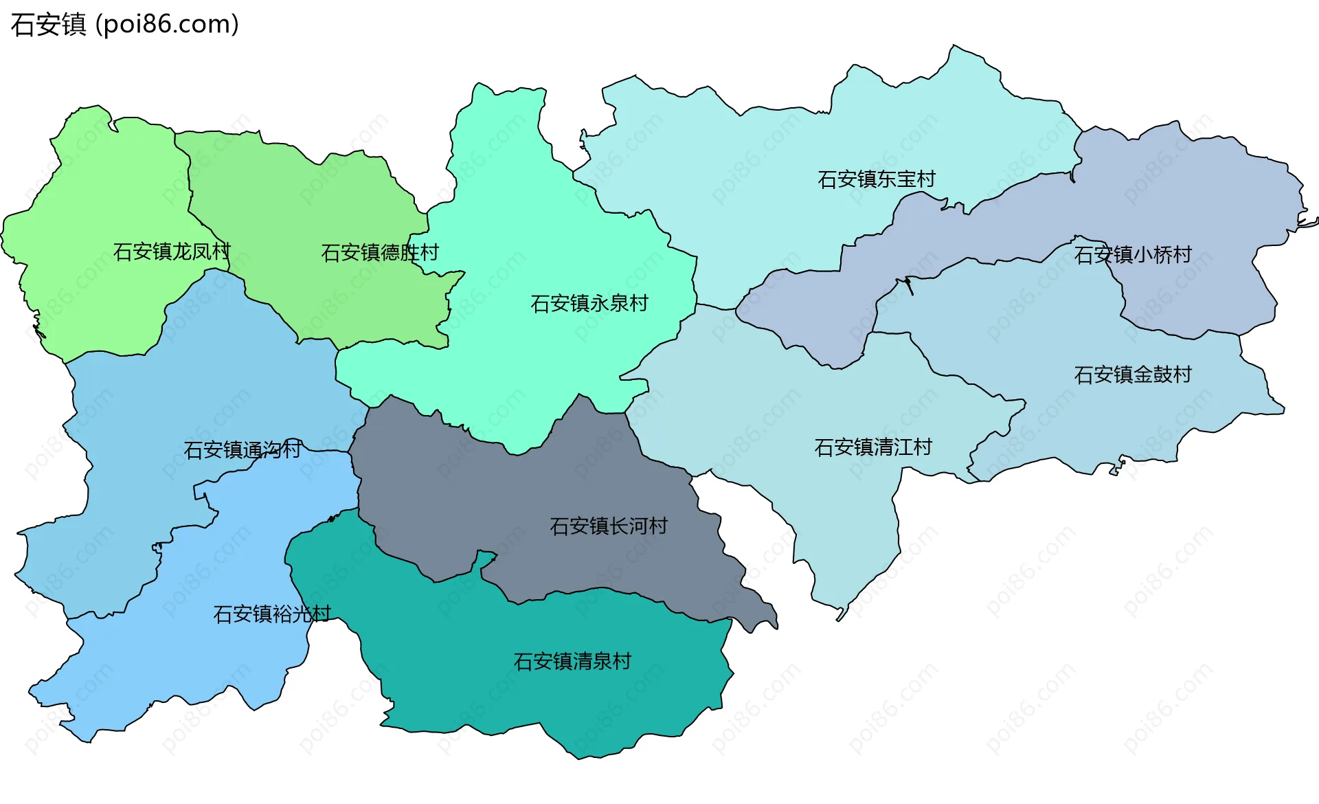 石安镇边界地图(五级行政区划)