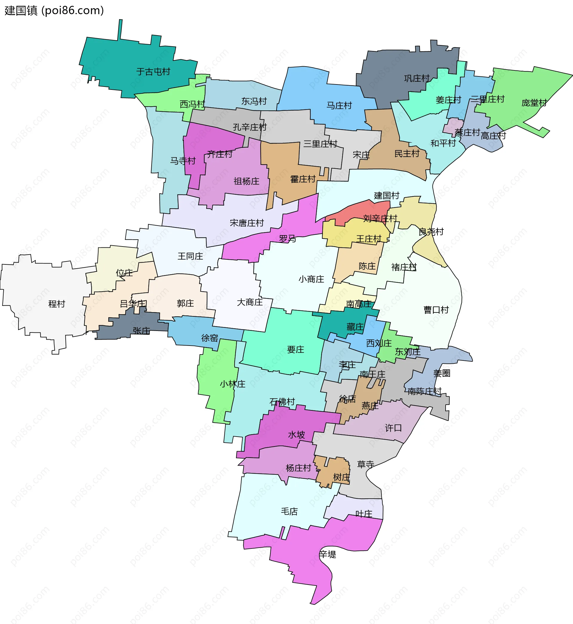 建国镇边界地图(五级行政区划)