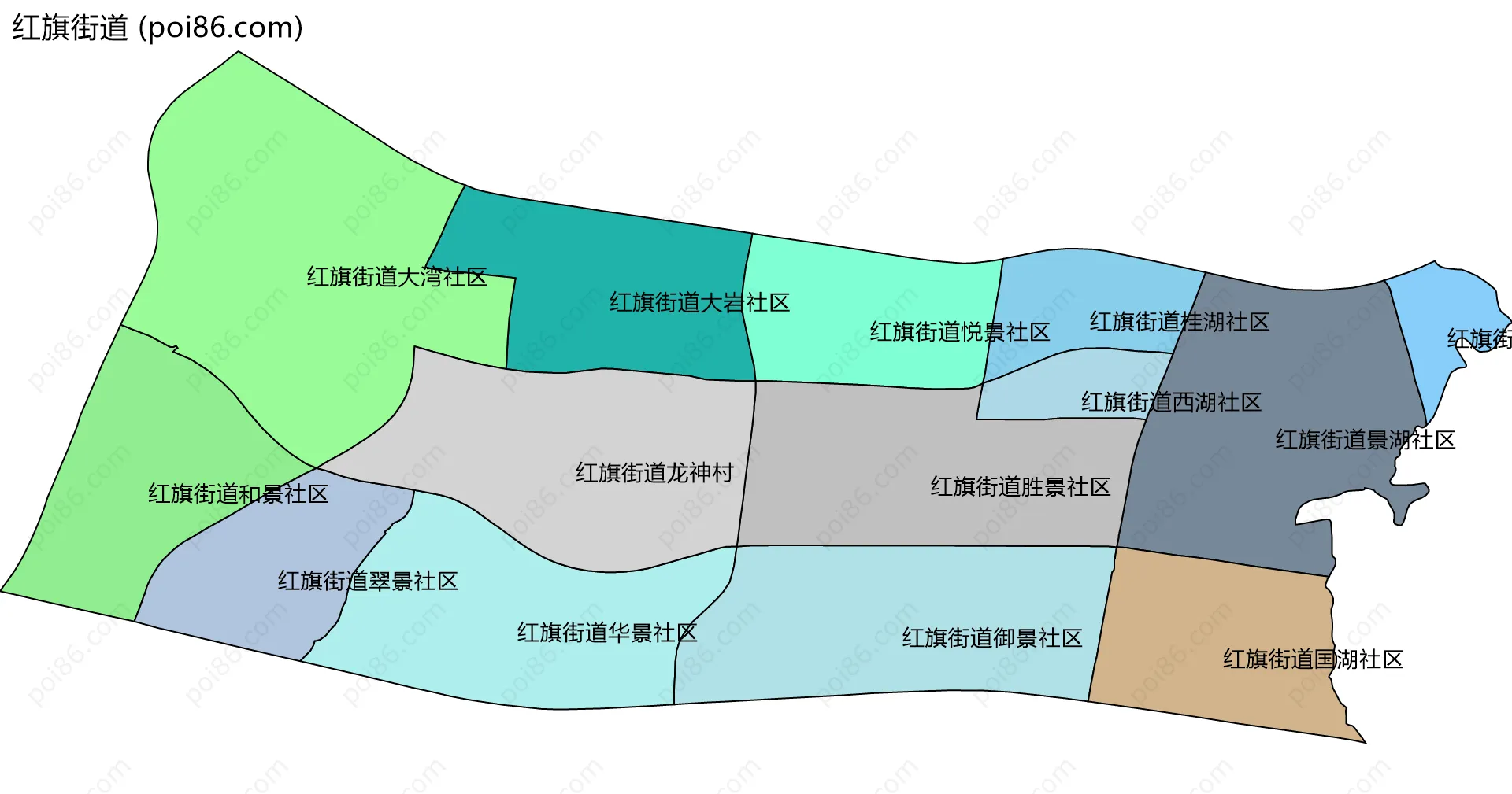 红旗街道边界地图(五级行政区划)
