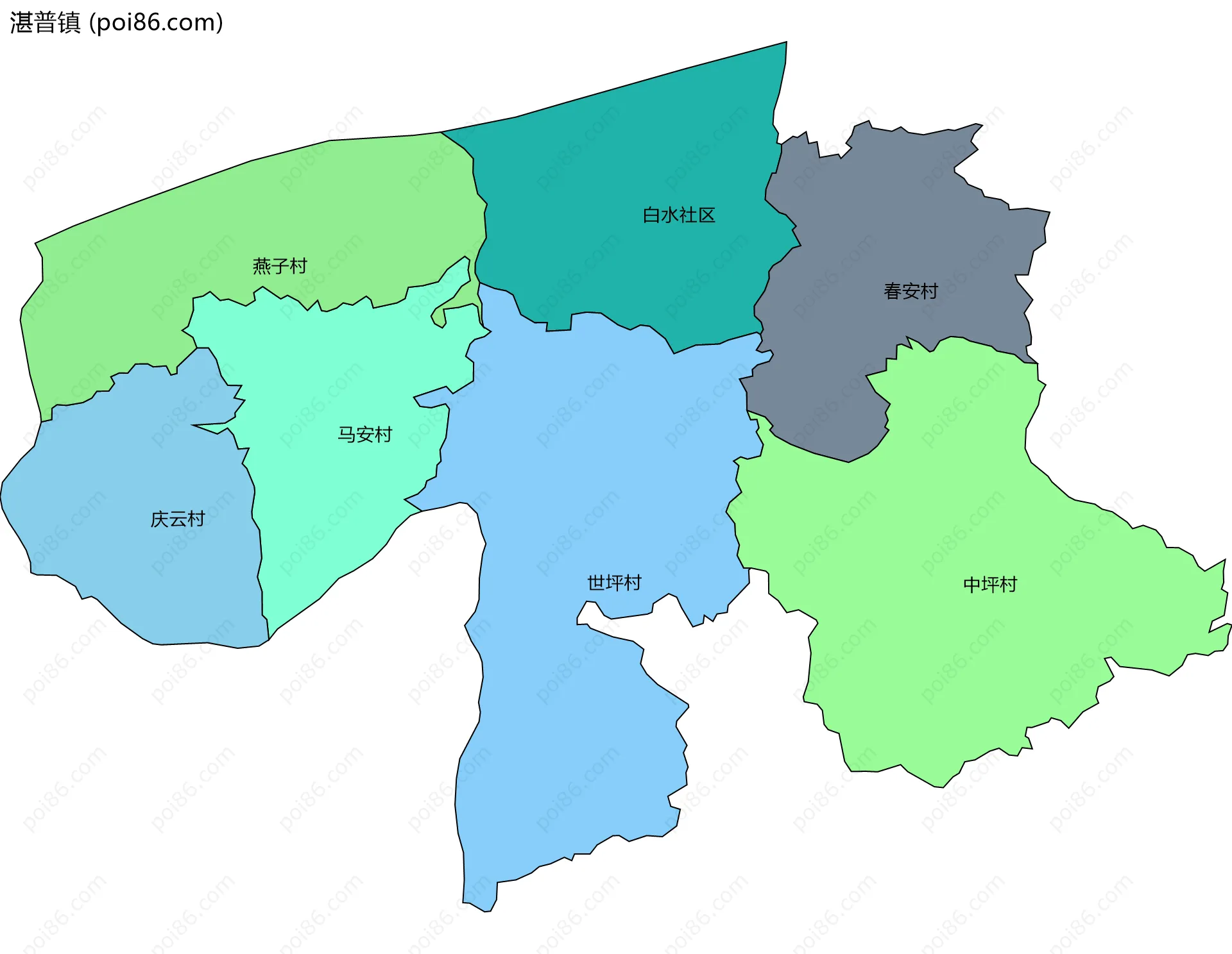 湛普镇边界地图(五级行政区划)