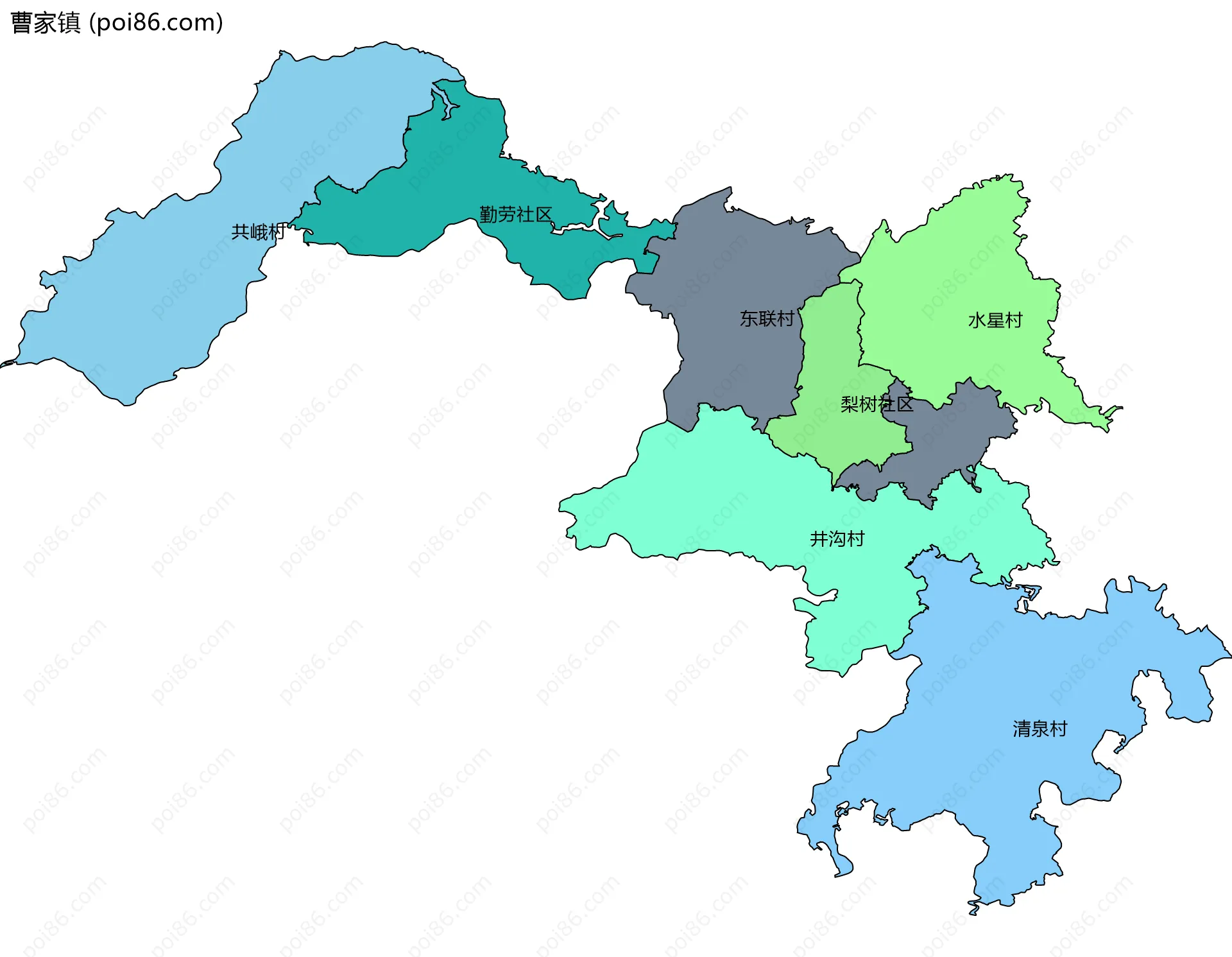 曹家镇边界地图(五级行政区划)