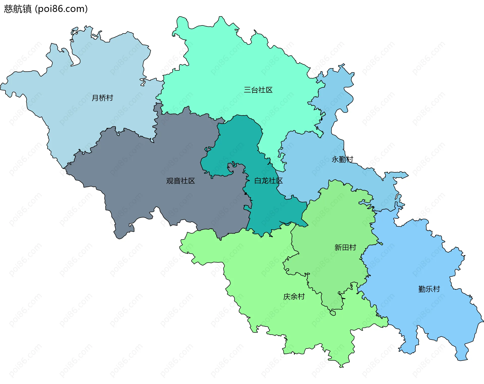 慈航镇边界地图(五级行政区划)
