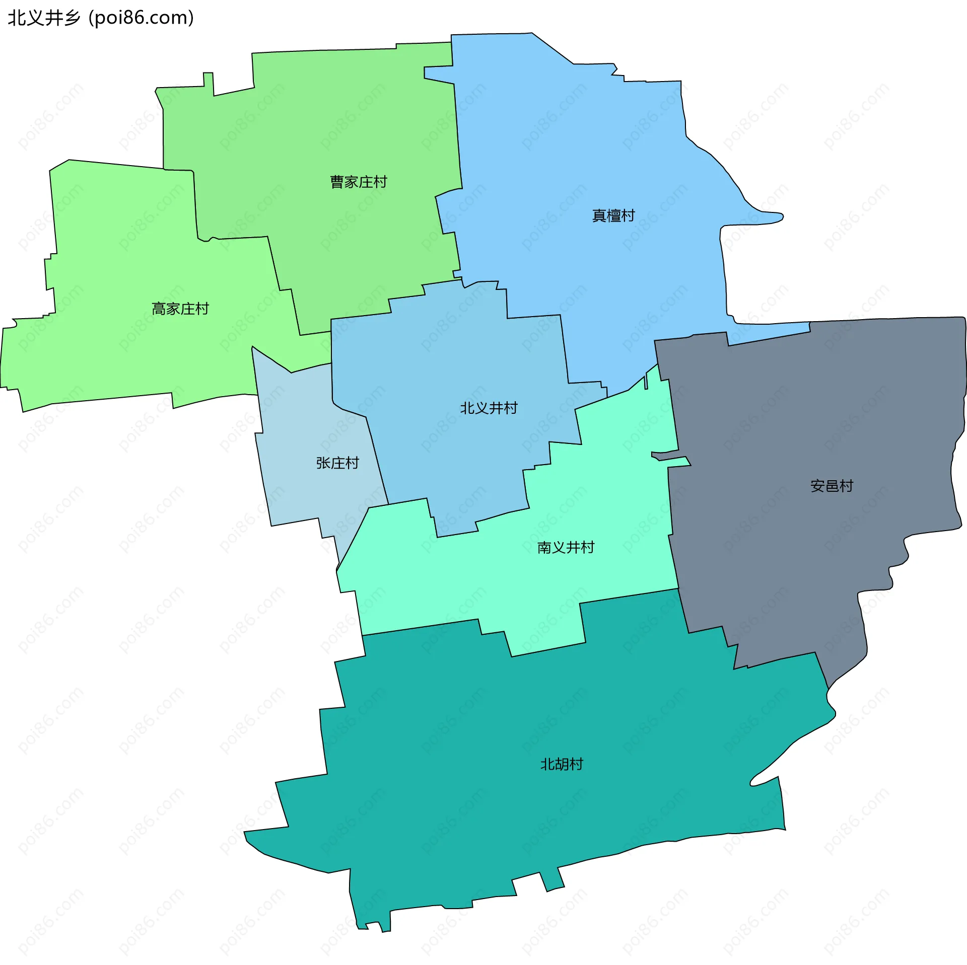 北义井乡边界地图(五级行政区划)