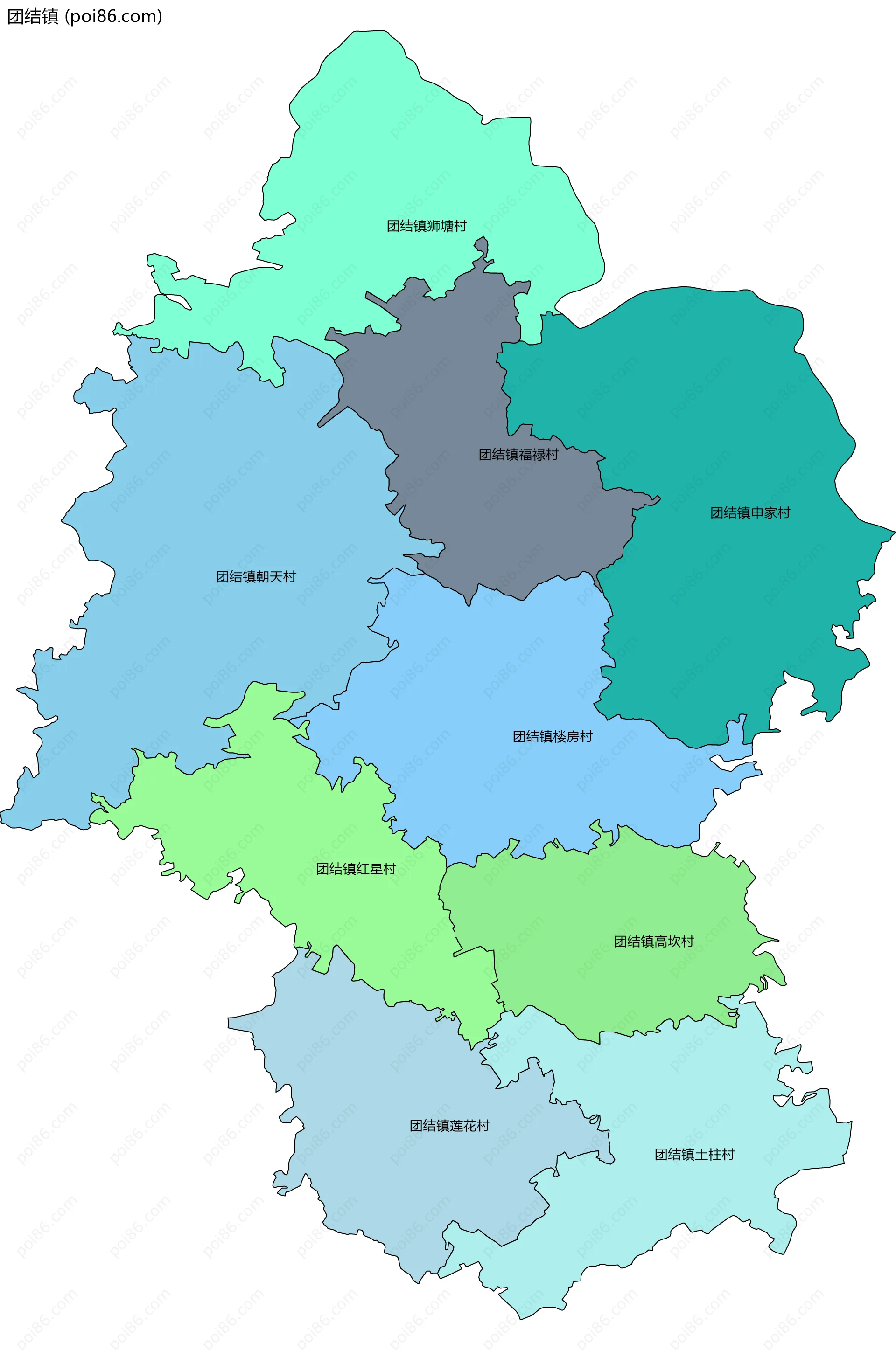 团结镇边界地图(五级行政区划)