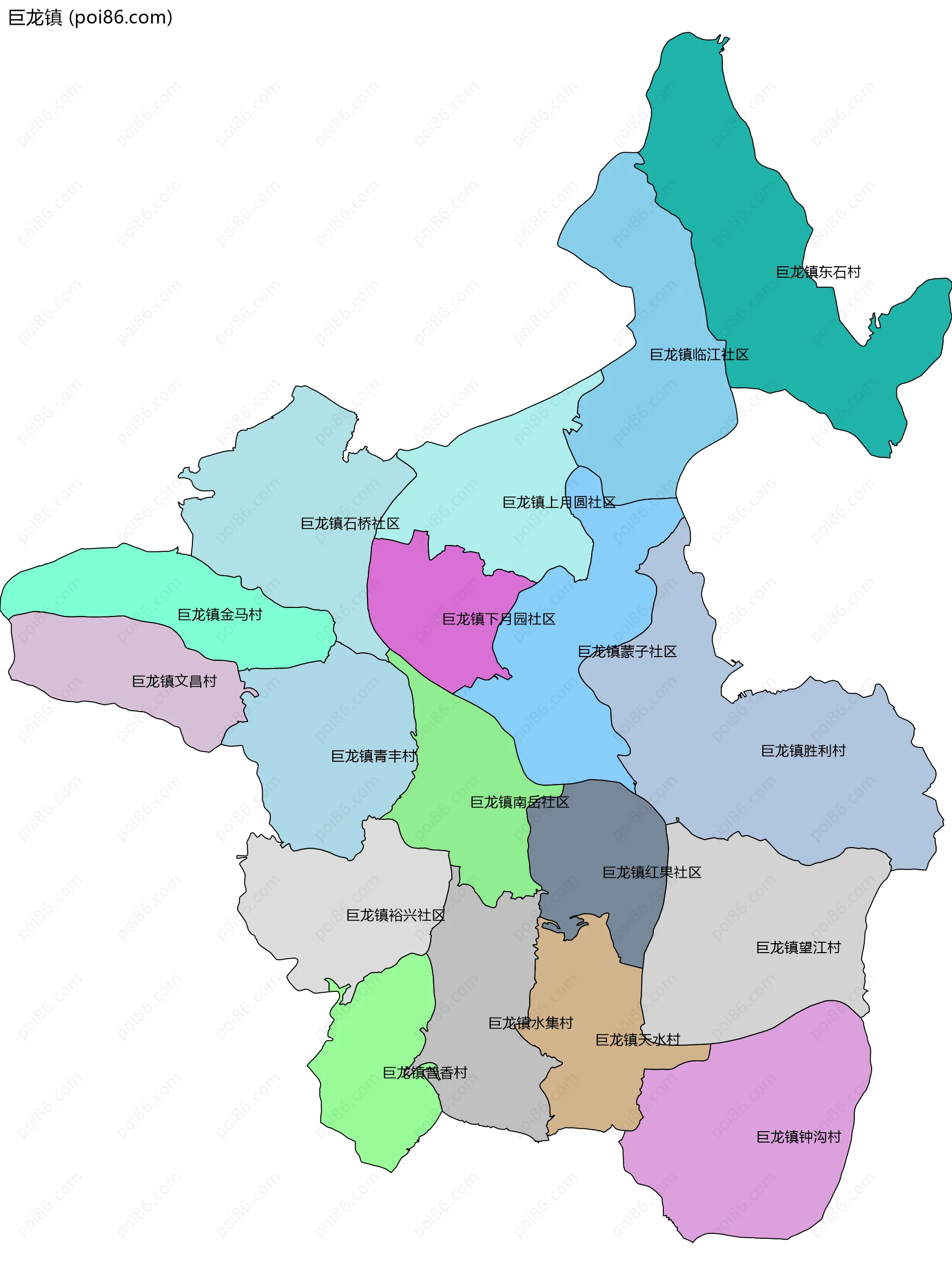 巨龙镇边界地图(五级行政区划)