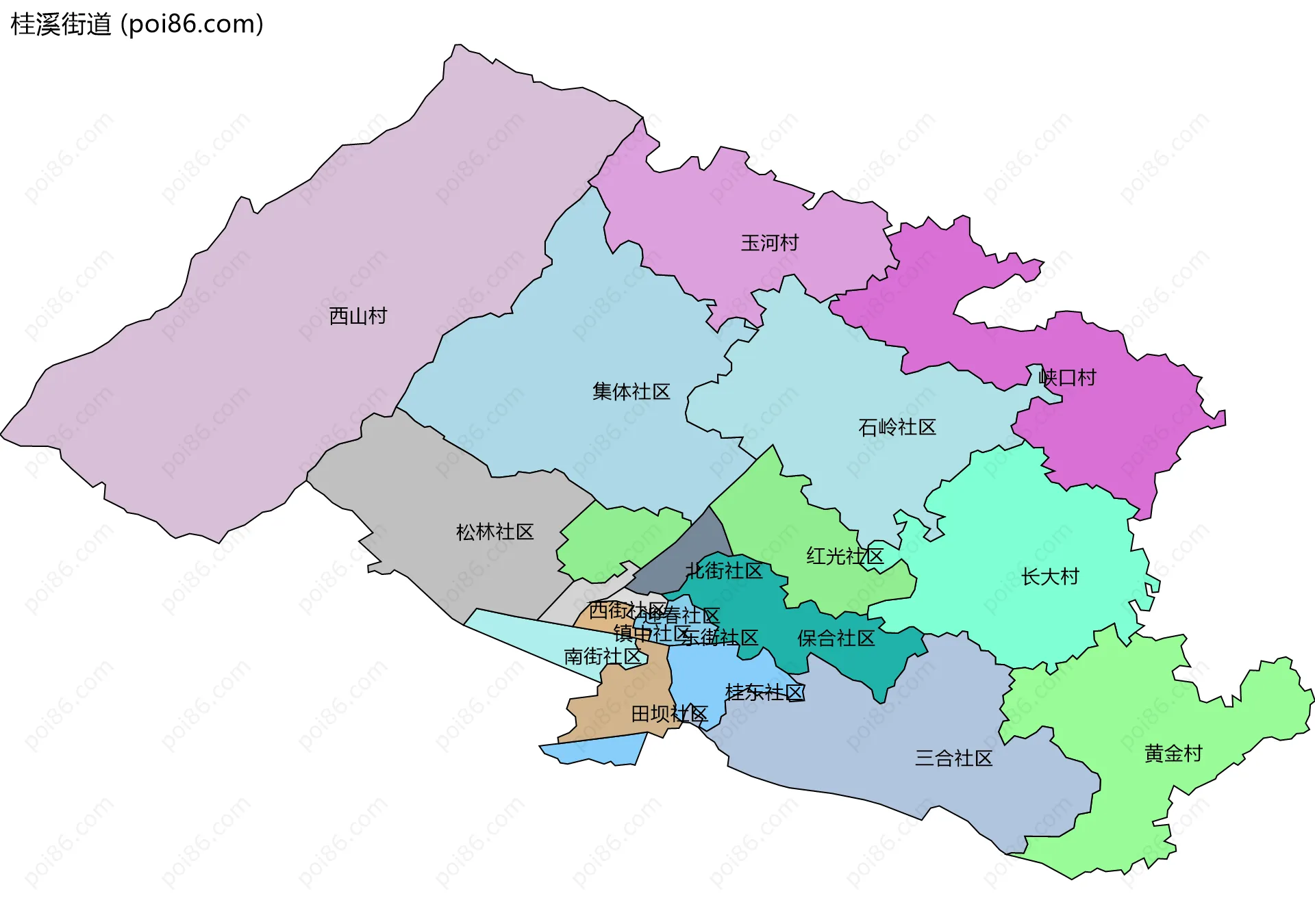 桂溪街道边界地图(五级行政区划)