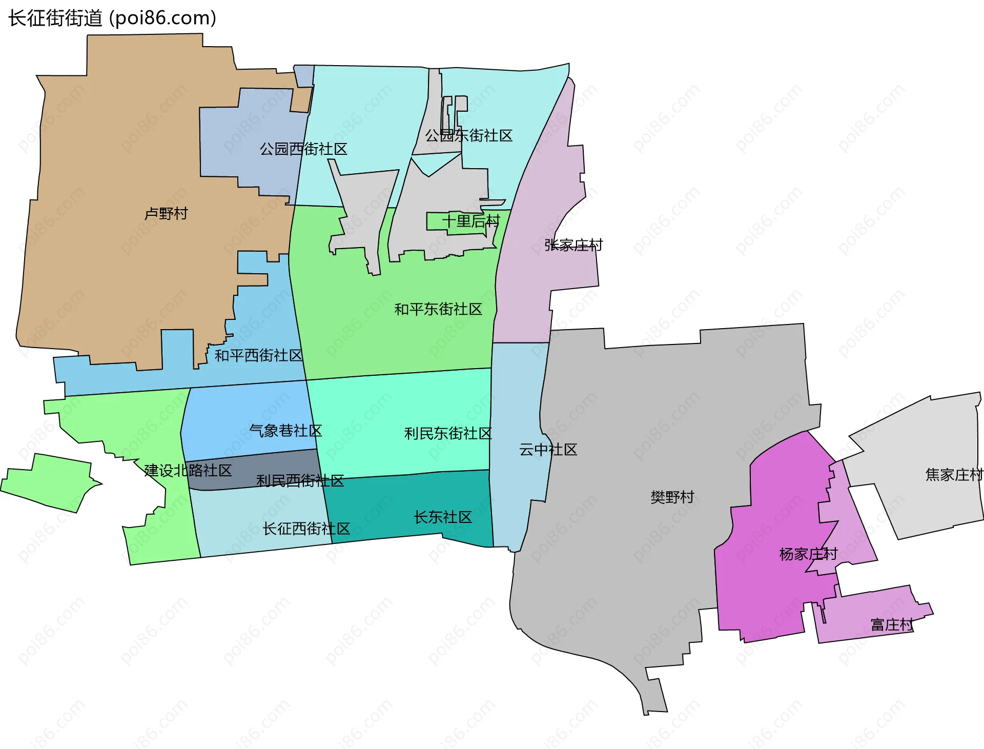 长征街街道边界地图(五级行政区划)