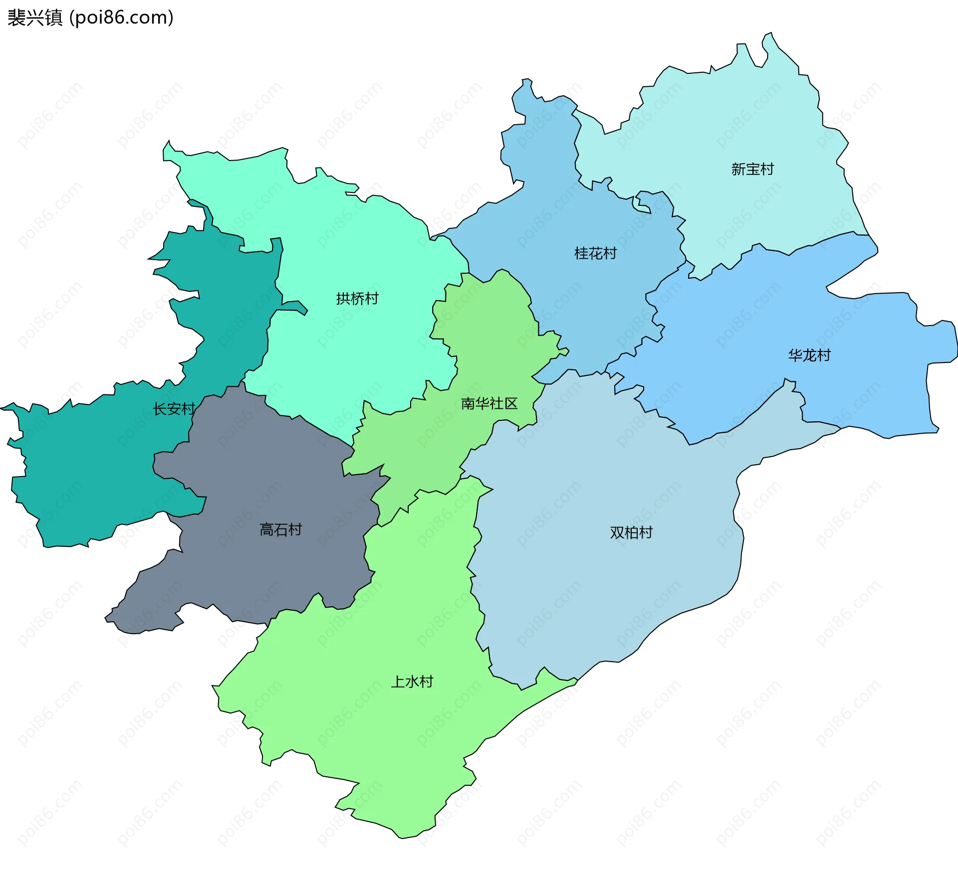 裴兴镇边界地图(五级行政区划)