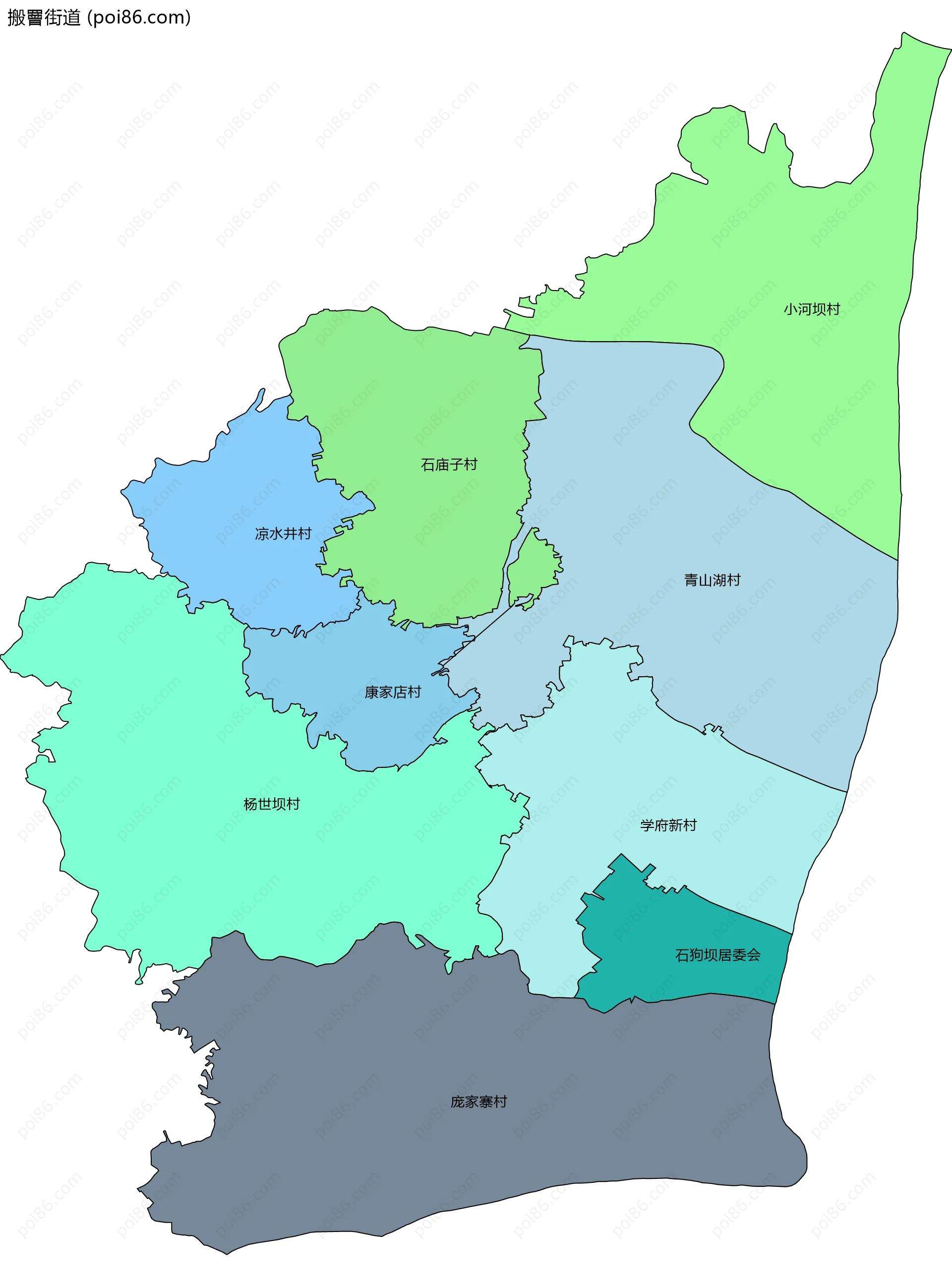搬罾街道边界地图(五级行政区划)