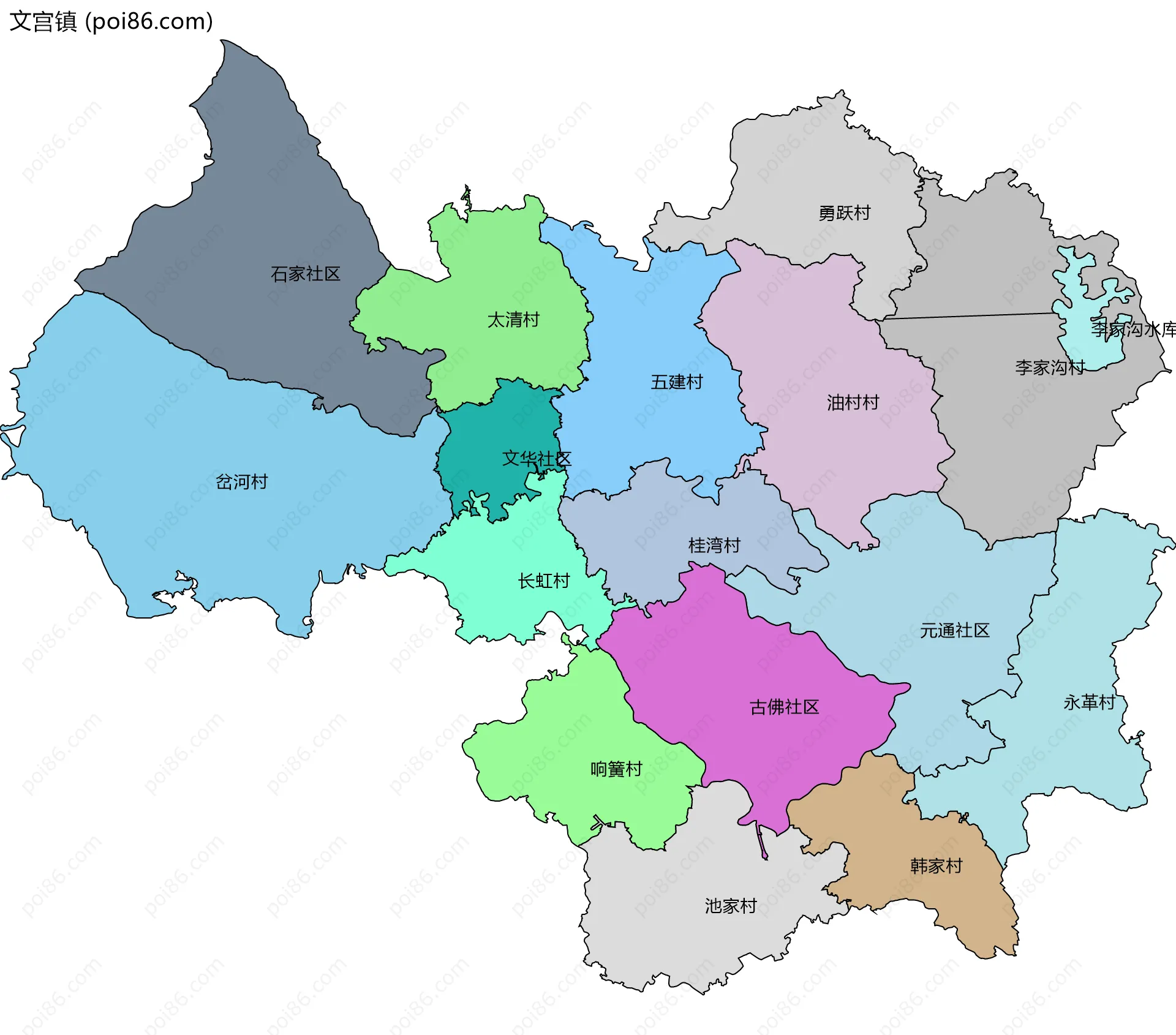 文宫镇边界地图(五级行政区划)