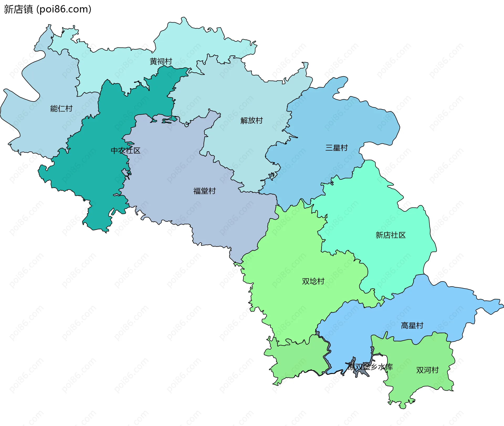 新店镇边界地图(五级行政区划)