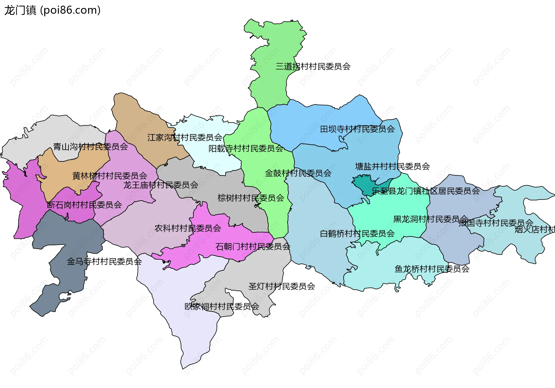 龙门镇边界地图(五级行政区划)