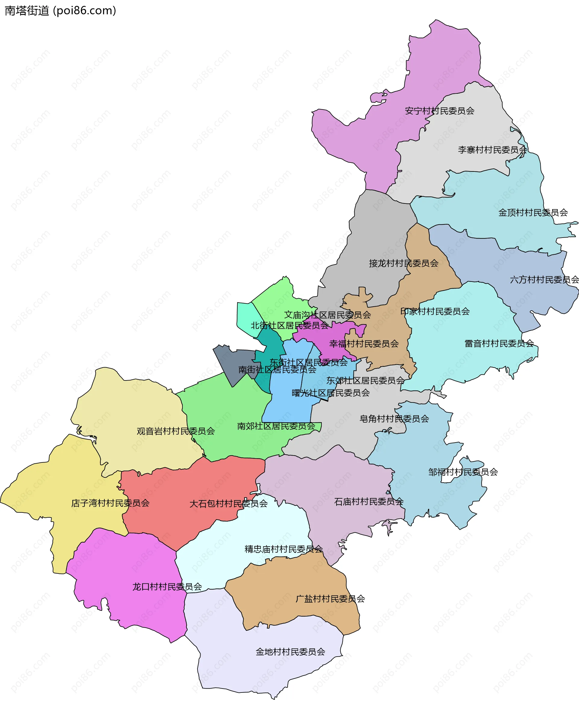 南塔街道边界地图(五级行政区划)