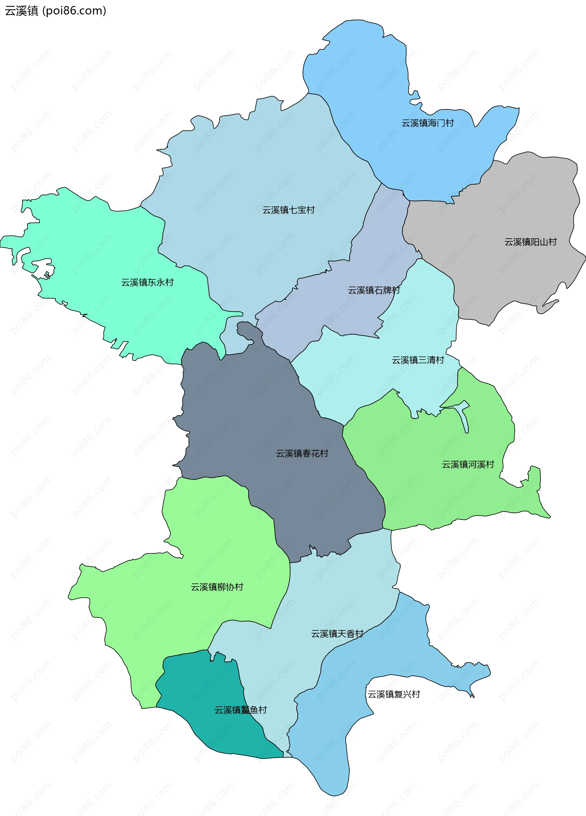 云溪镇边界地图(五级行政区划)