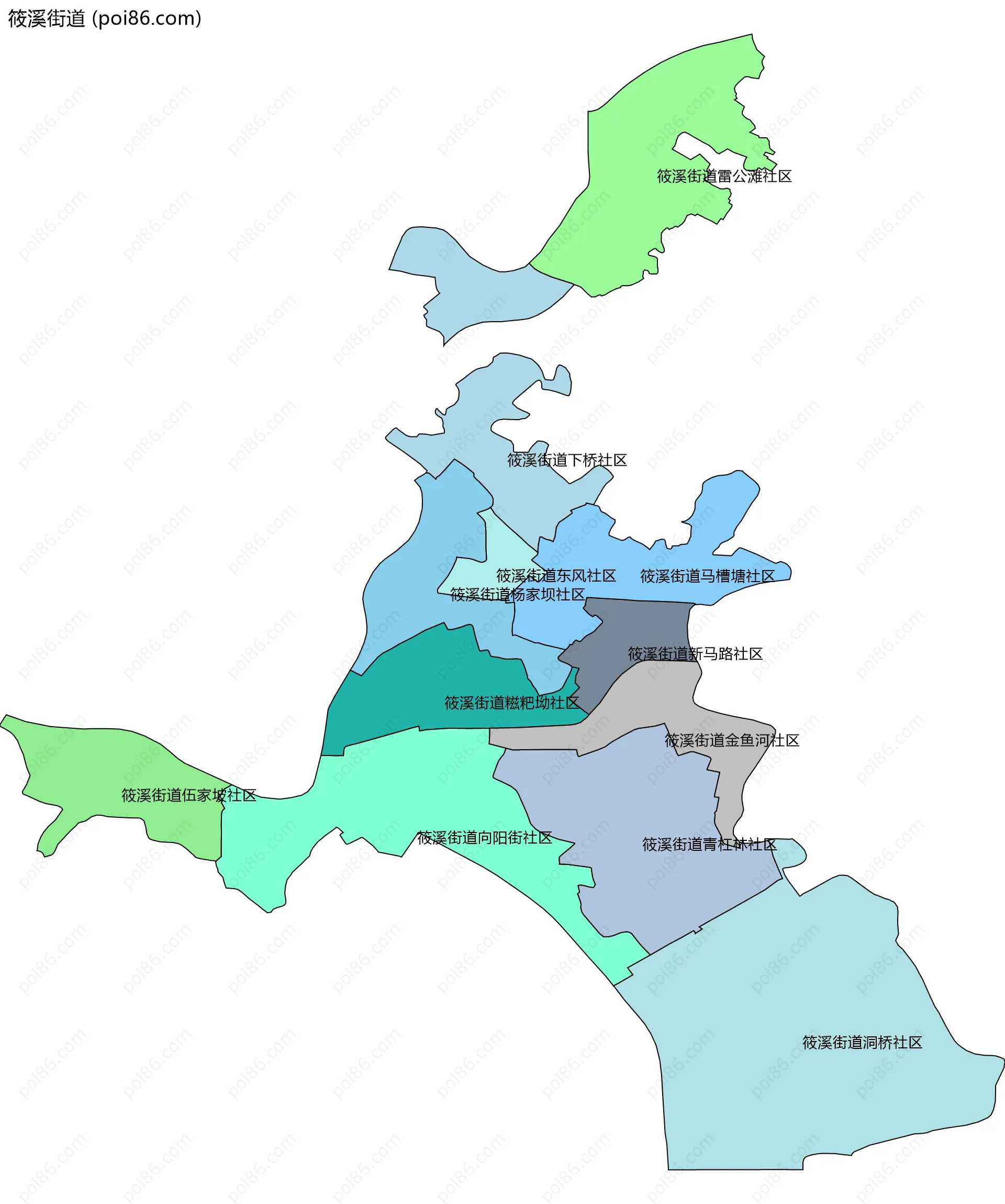 筱溪街道边界地图(五级行政区划)