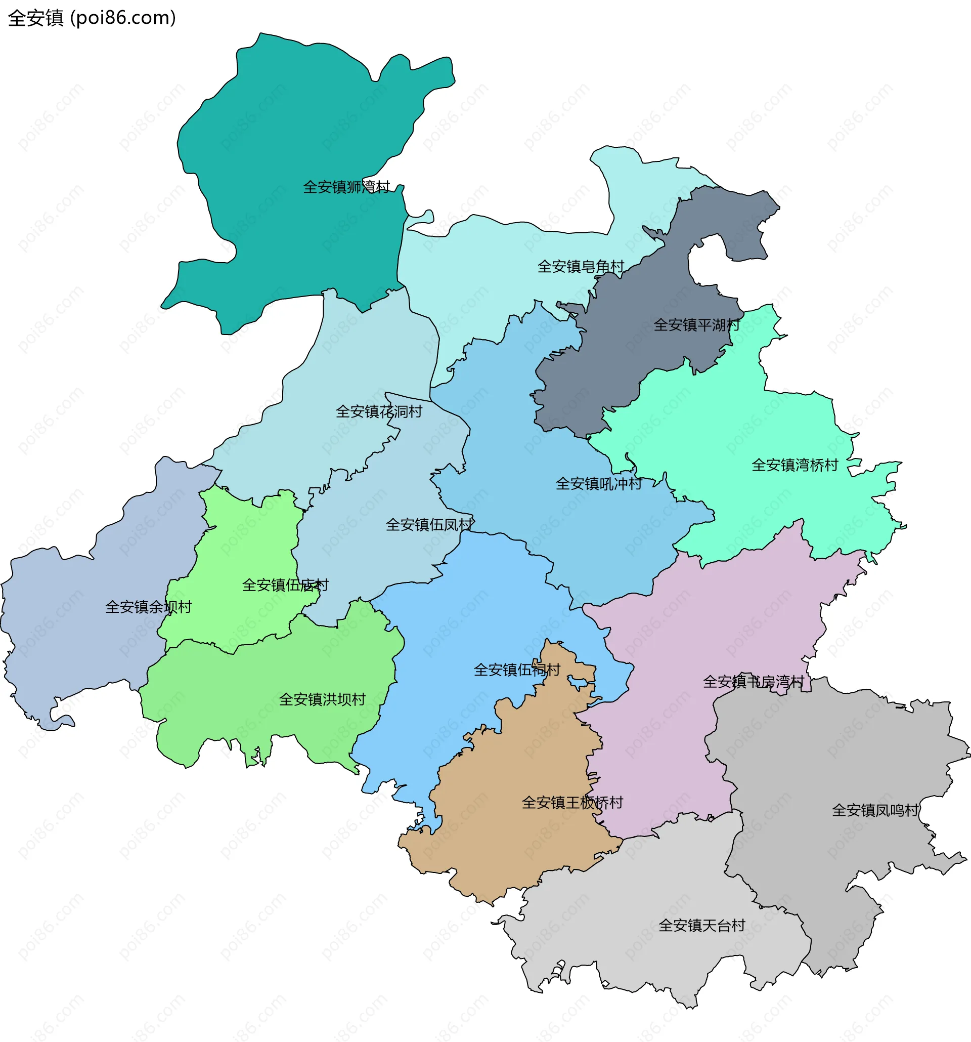 全安镇边界地图(五级行政区划)