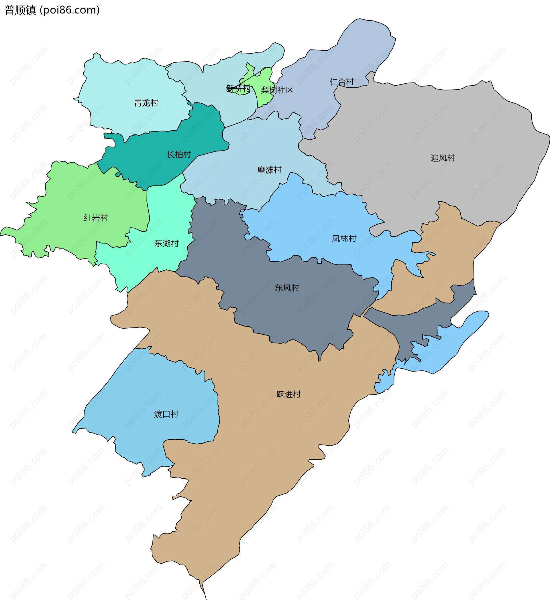 普顺镇边界地图(五级行政区划)