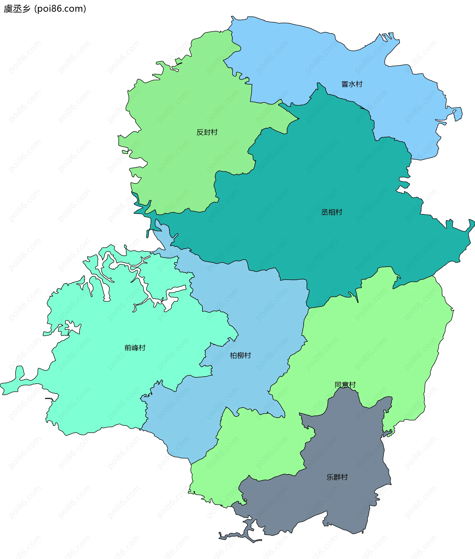 虞丞乡边界地图(五级行政区划)