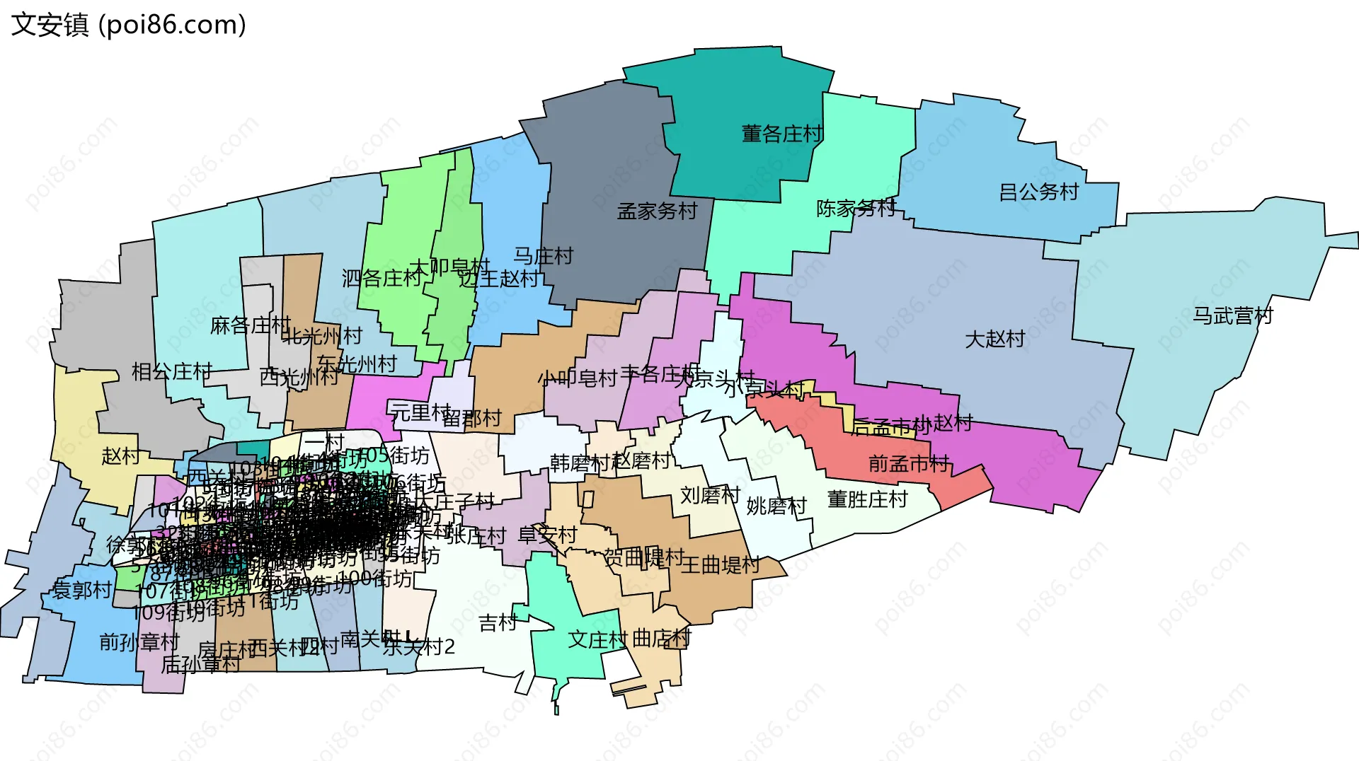 文安镇边界地图(五级行政区划)