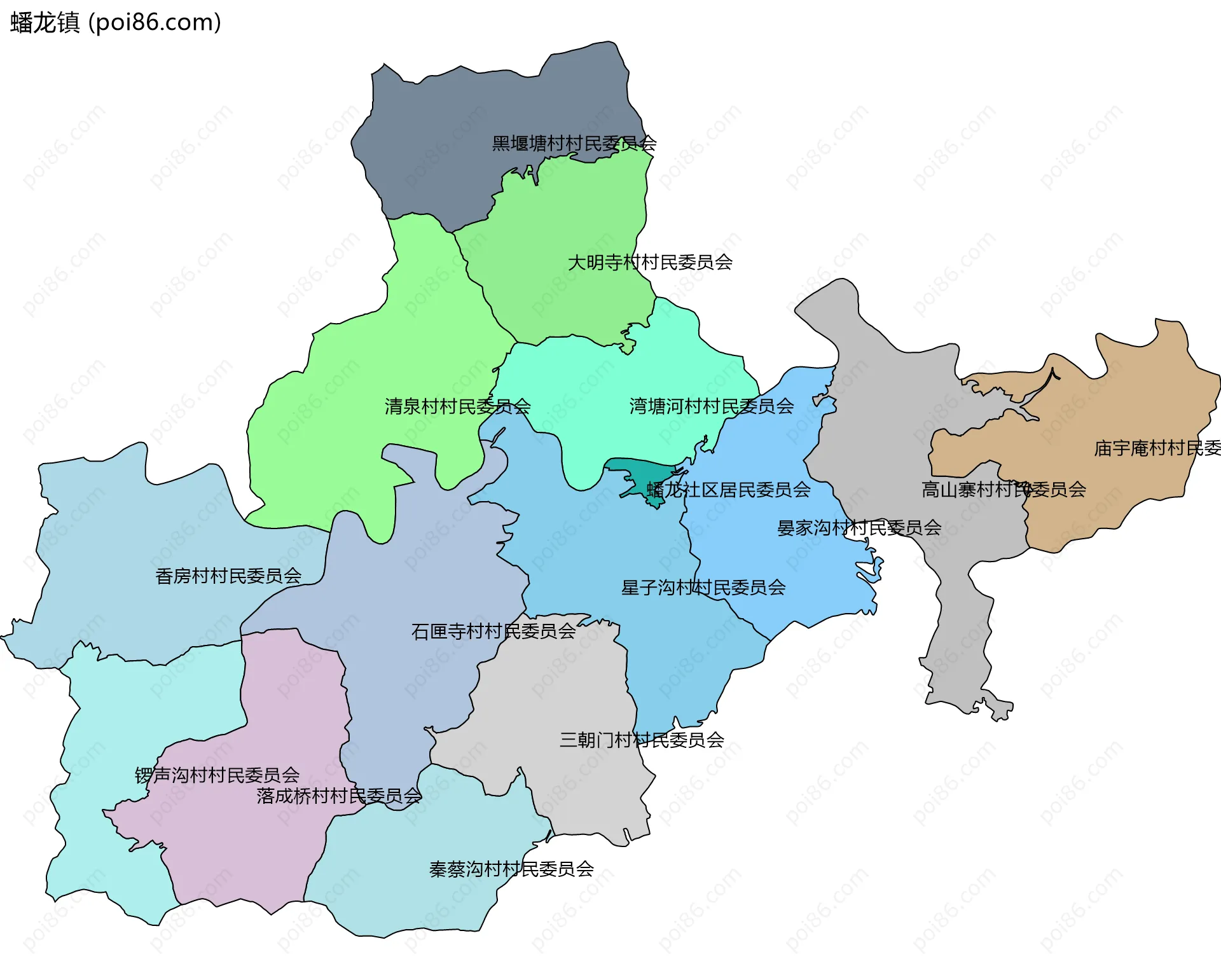 蟠龙镇边界地图(五级行政区划)