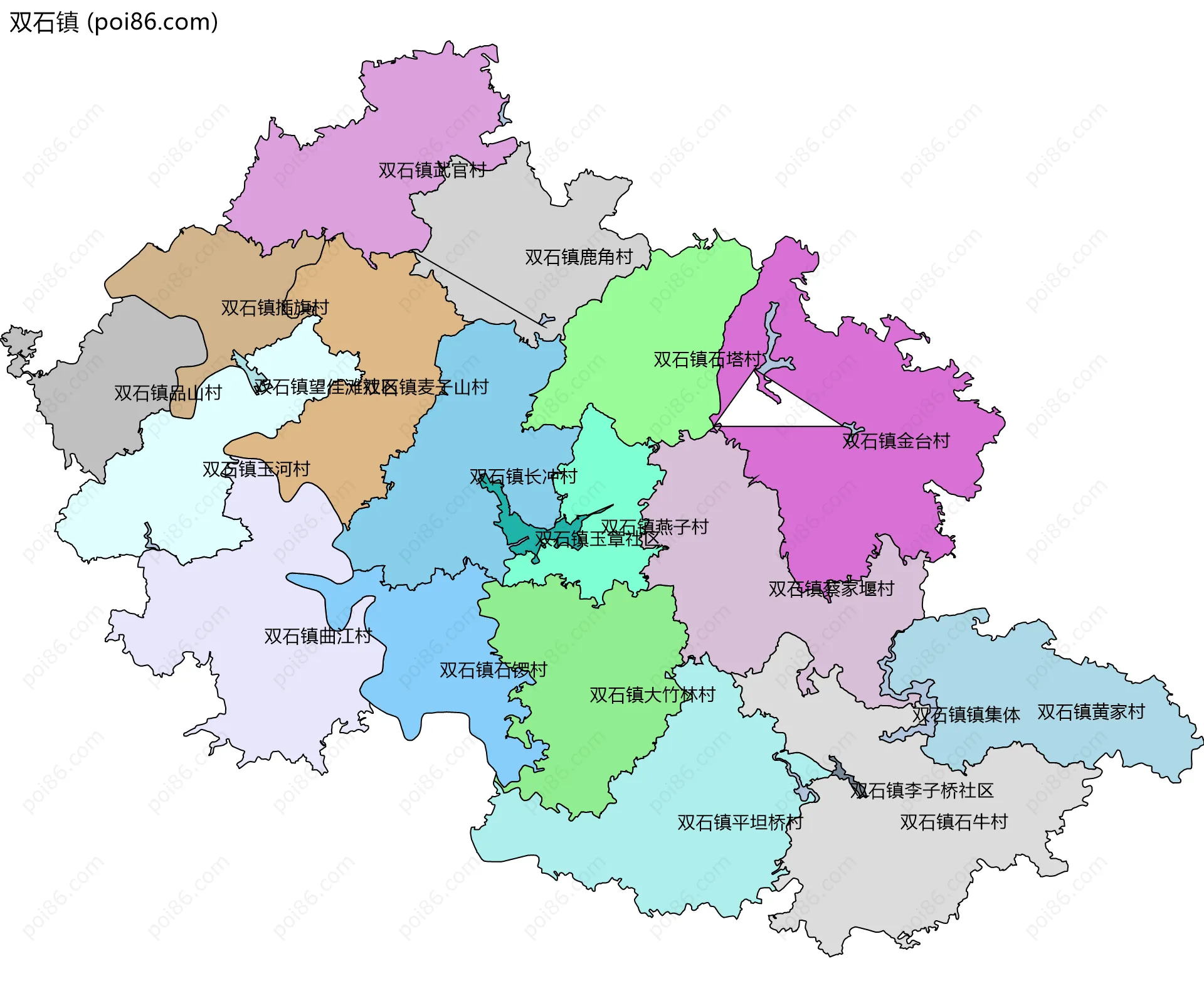 双石镇边界地图(五级行政区划)