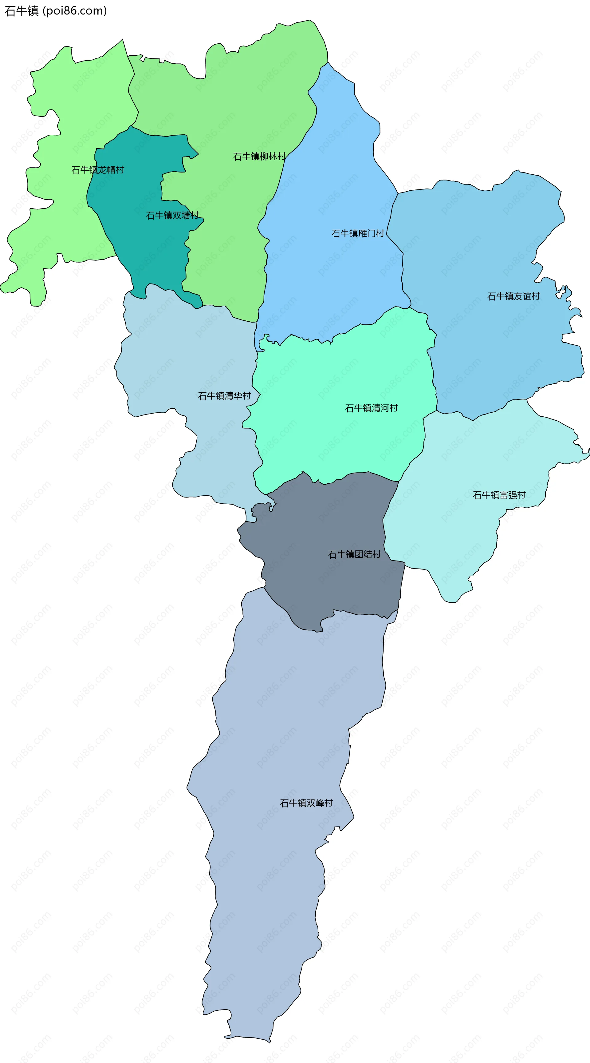石牛镇边界地图(五级行政区划)