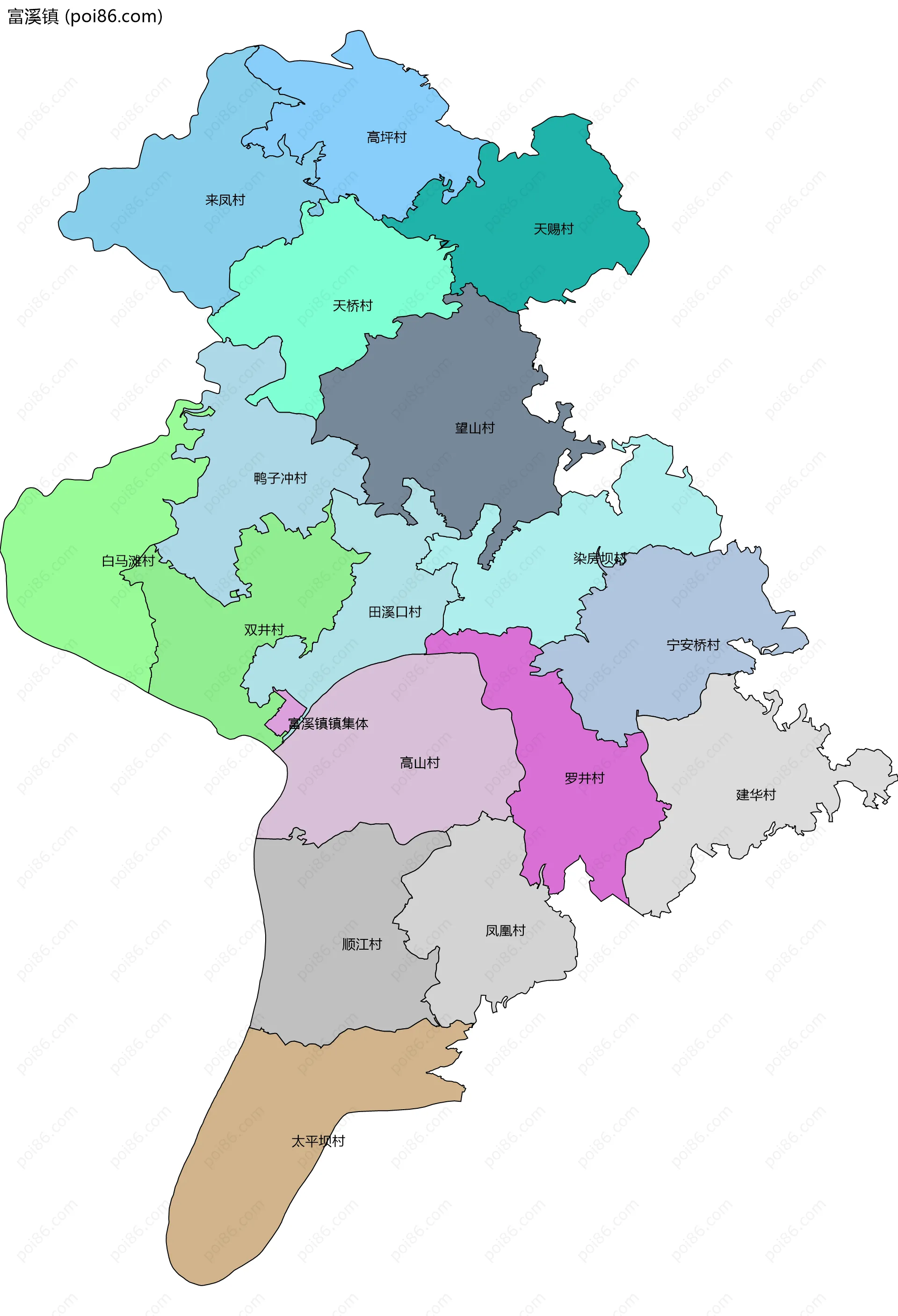 富溪镇边界地图(五级行政区划)